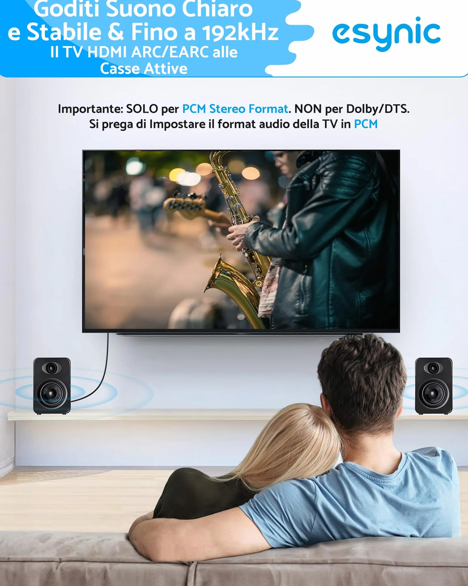 eSynic 192KHz Cavo Convertitore Audio HDMI eARC/ARC a RCA per HDTV Altoparlanti Cuffie, Supporta CEC Telecomando, eARC ARC Audio Extractor con Cavo Integrato 1.5m, Uscita L/R PCM 2CH