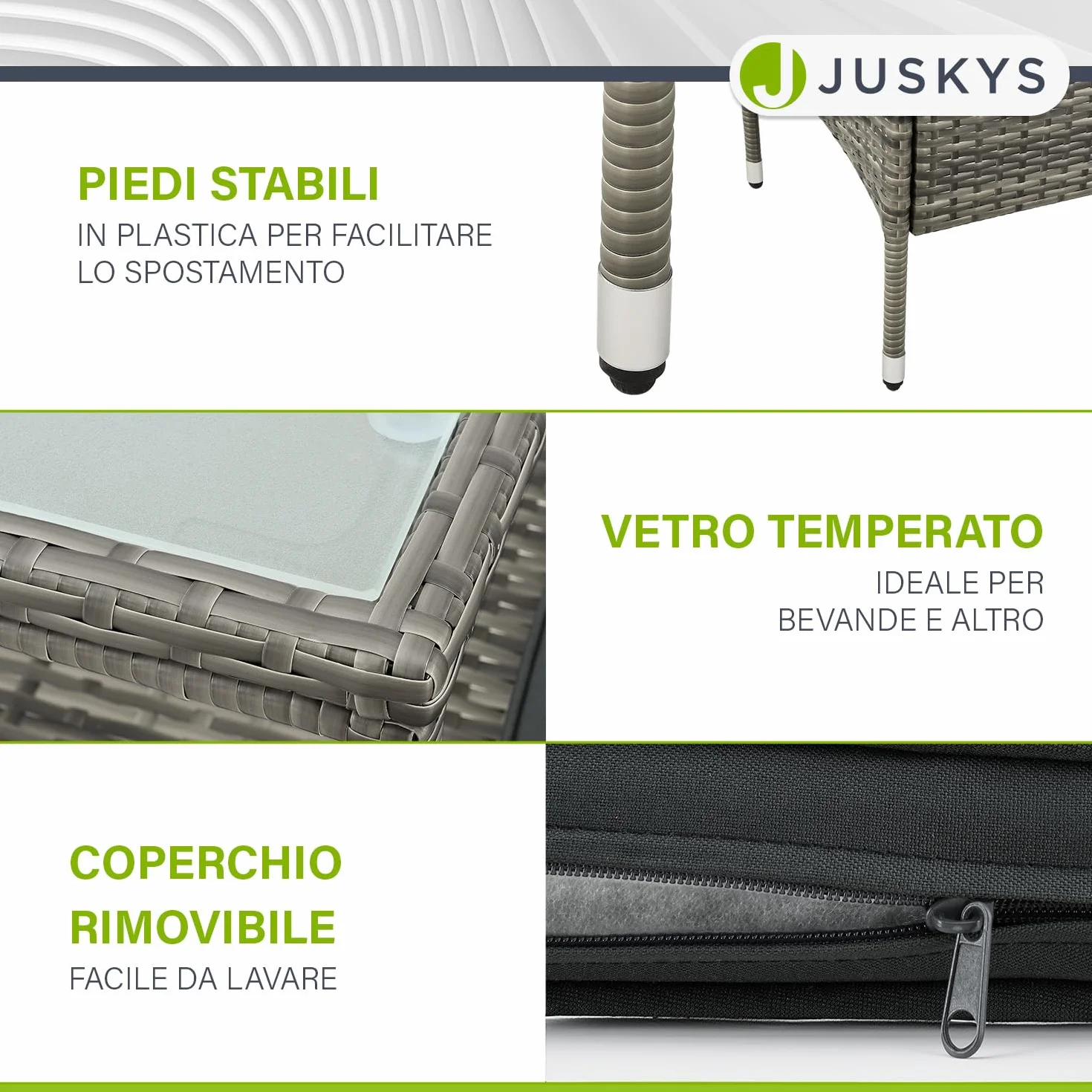 Juskys panca da giardino Monaco in polyrattan – 2 posti con tavolo e cuscini – 133×63×84 cm – resistente alle intemperie per balcone e terrazza – grigio melange