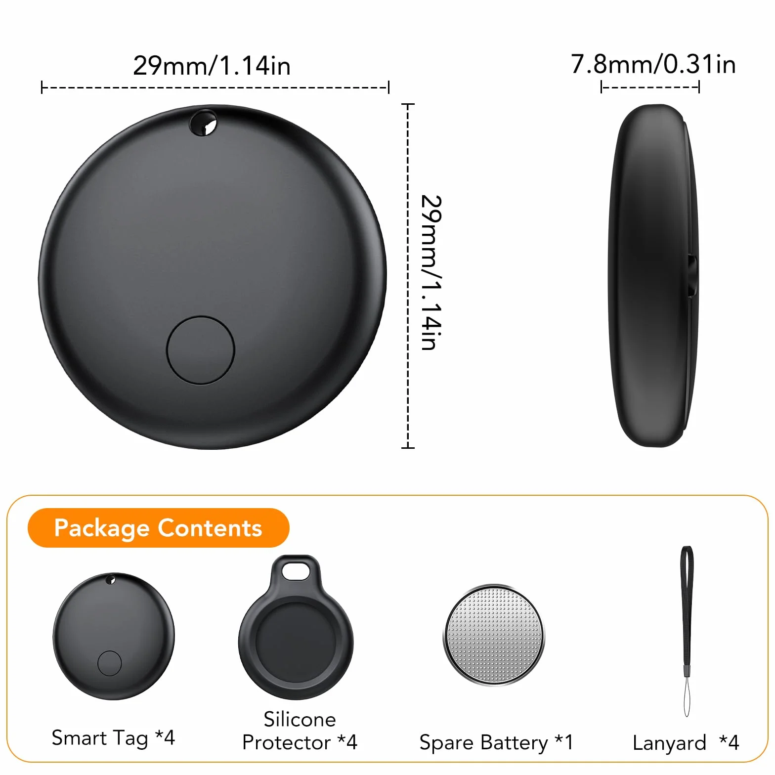 Android Smart Tag Tracker con Google Find Hub IP68 Impermeabile Bluetooth Localizzatore Custodia Protettiva 4 Nero