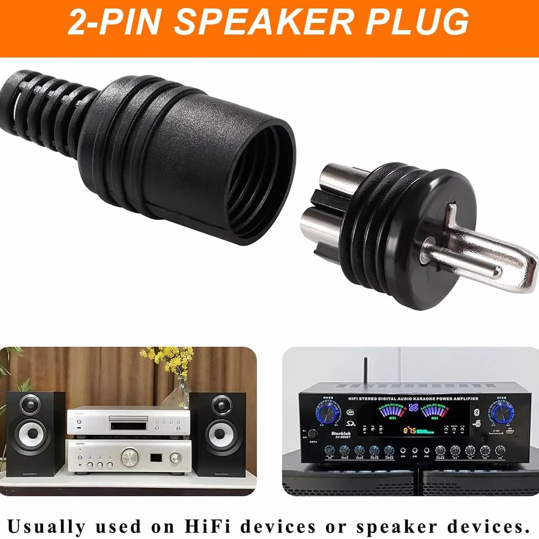 2-Pin Male DIN Connectors 12-Pack HiFi Speaker Audio Plug Adapter Stereo Locking