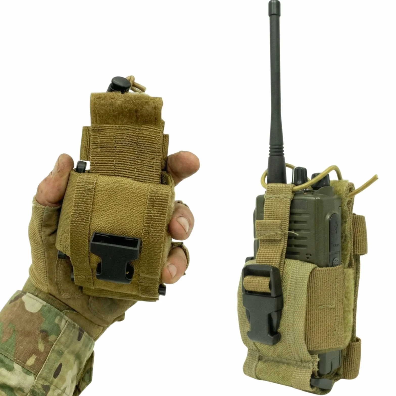 Tasca porta radio tattica MOLLE universale compatibile gilet zaini cinture 4 colori Tan