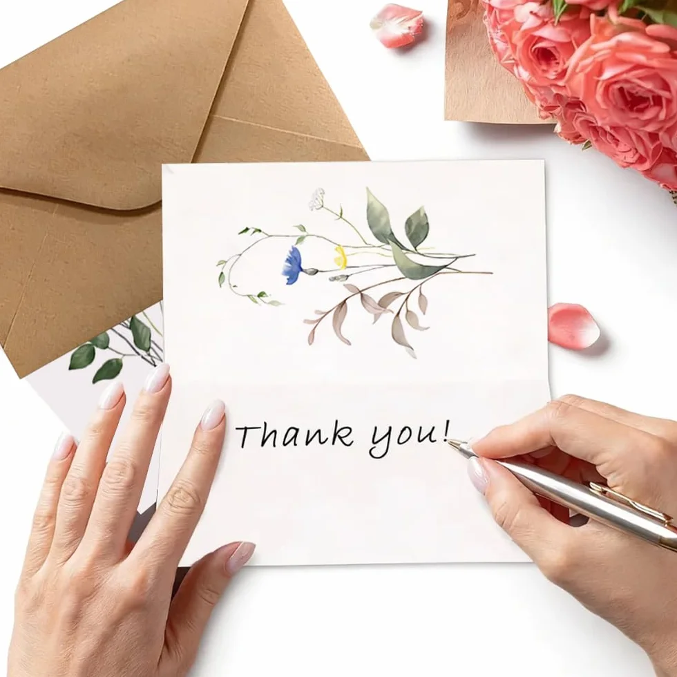 Set di 10 Biglietti Auguri Fiori con Buste, Floreale, Compleanno, Pieghevoli Vuoti, Cartolina, Birthday Card, Matrimonio Elegante per Feste