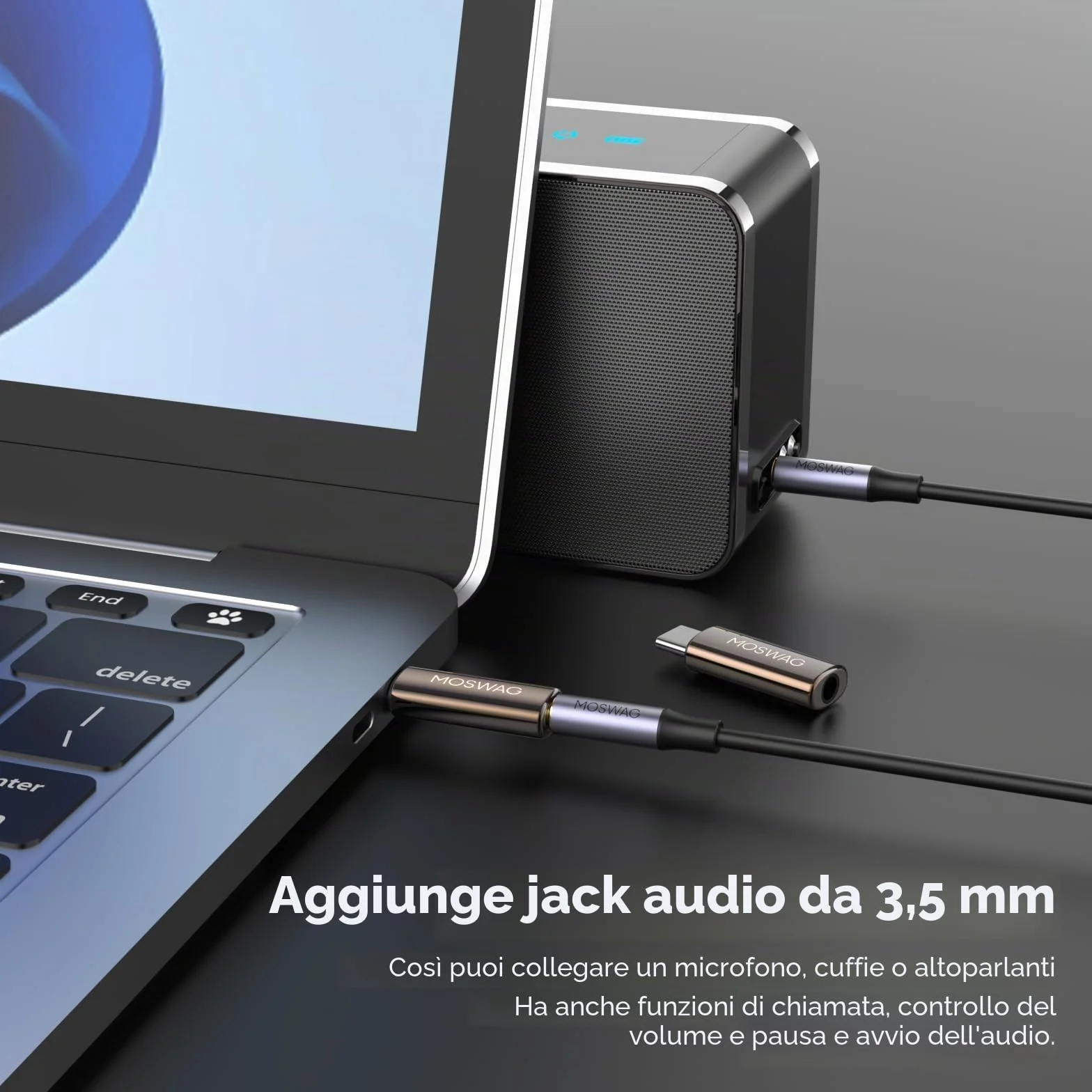 MOSWAG Adattatore USB C Jack con DAC Integrato, da USB C a 3,5 mm in Lega di Zinco