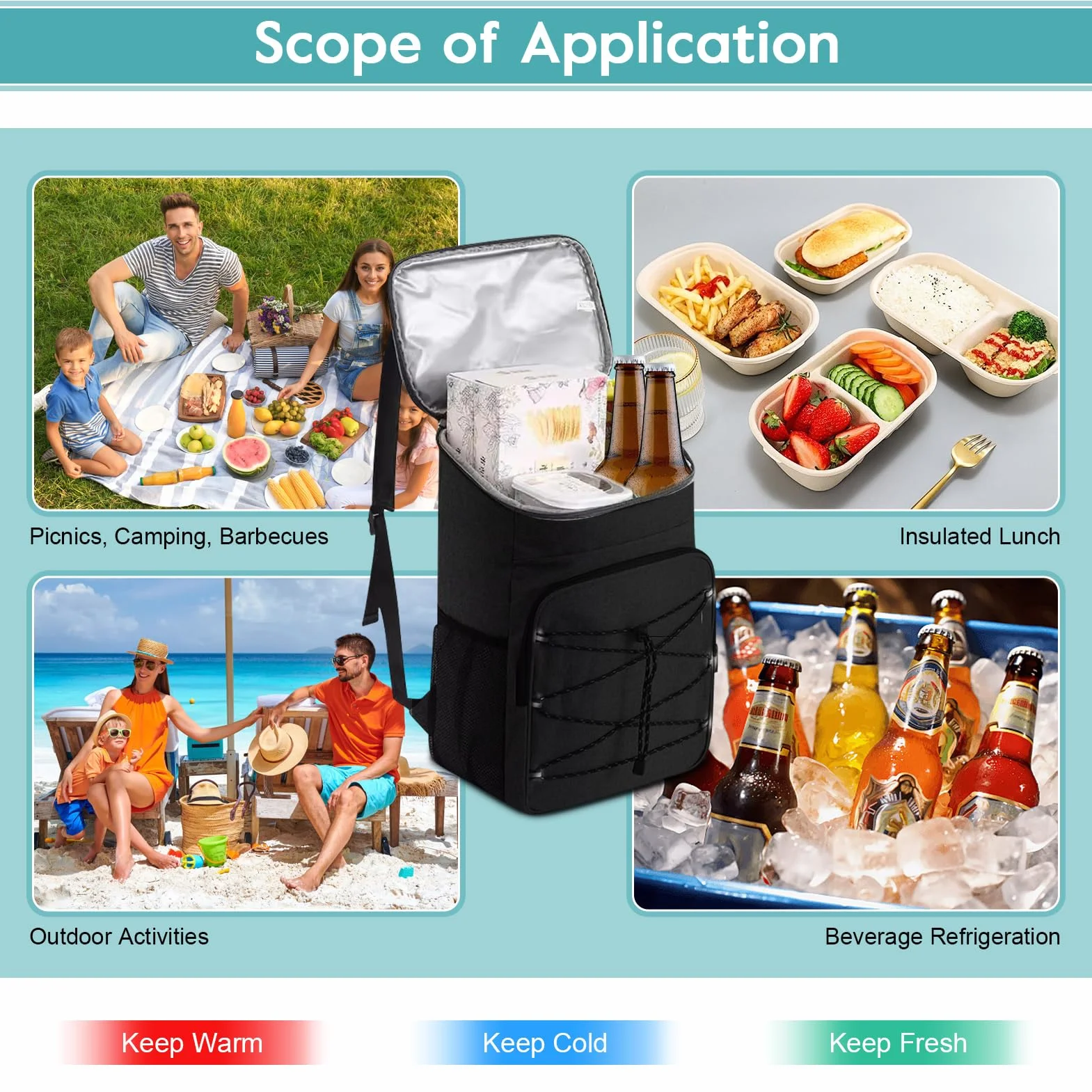 Ejoyous, zaino termico da picnic, grande capacità, resistente all'acqua, borsa da pranzo a prova di perdite per viaggio, escursionismo, spiaggia, scuola, campeggio, barbecue