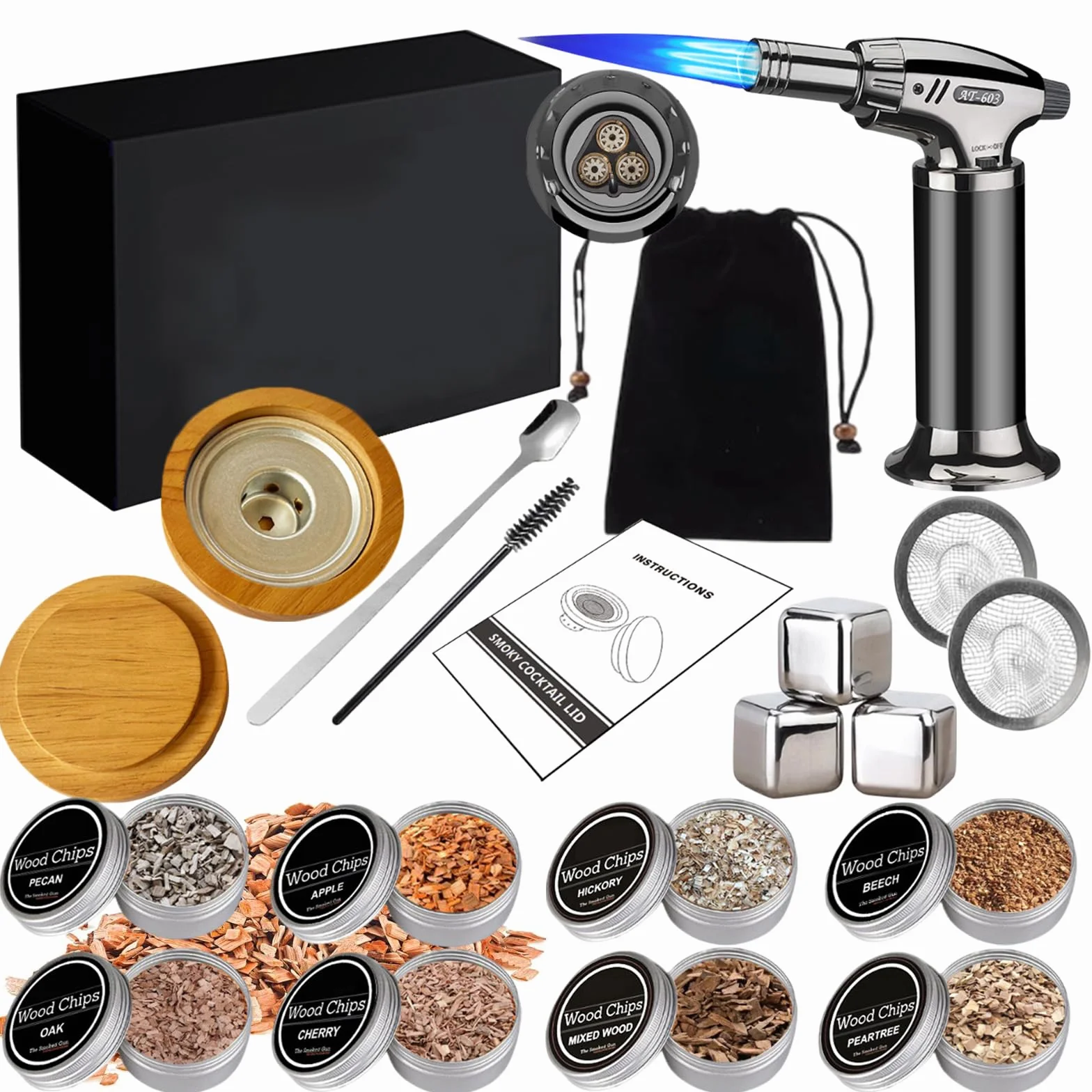 RoseFlower Kit per affumicatore whisky, Kit affumicatore per whisky, bevande, bourbon, bistecche, pesce e formaggio - Cibo e bevande fumo infuso - regalo per la festa del papà