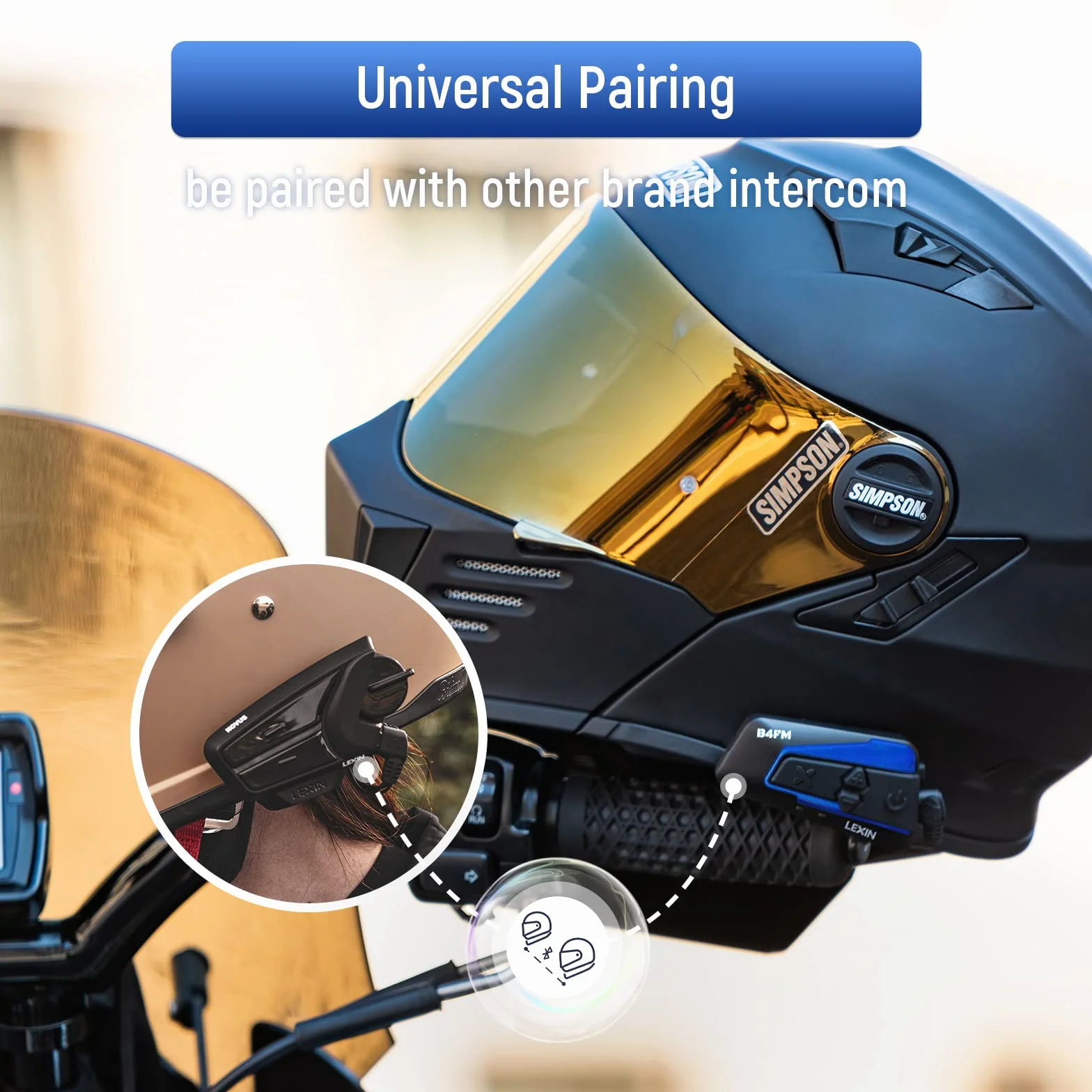 LEXIN B4FM Interfono Moto Casco Bluetooth Auricolare Sistema Comunicazione Riduzione del Rumore Fino a 10 Motociclisti IP67