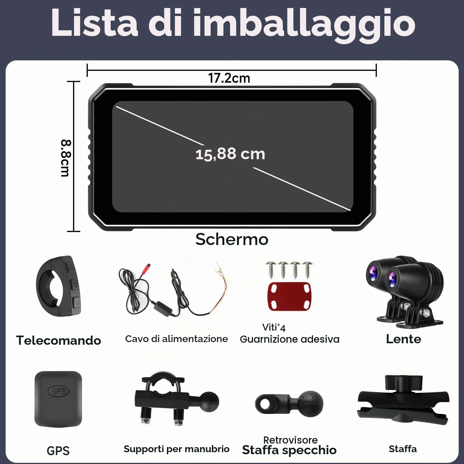 Vtopek Carplay Moto 6,25 Pollici Dashcam 4K+1080P Dual Camera Impermeabile Navigazione GPS Bluetooth Siri 64GB