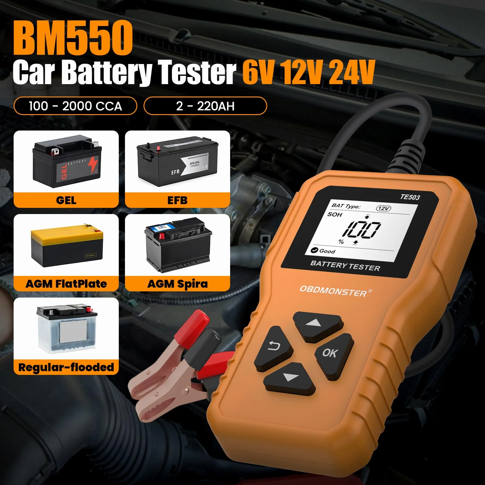 Tester Batteria Auto 6V/12V/24V Professionale 100-2000CCA 2-220Ah Digitale