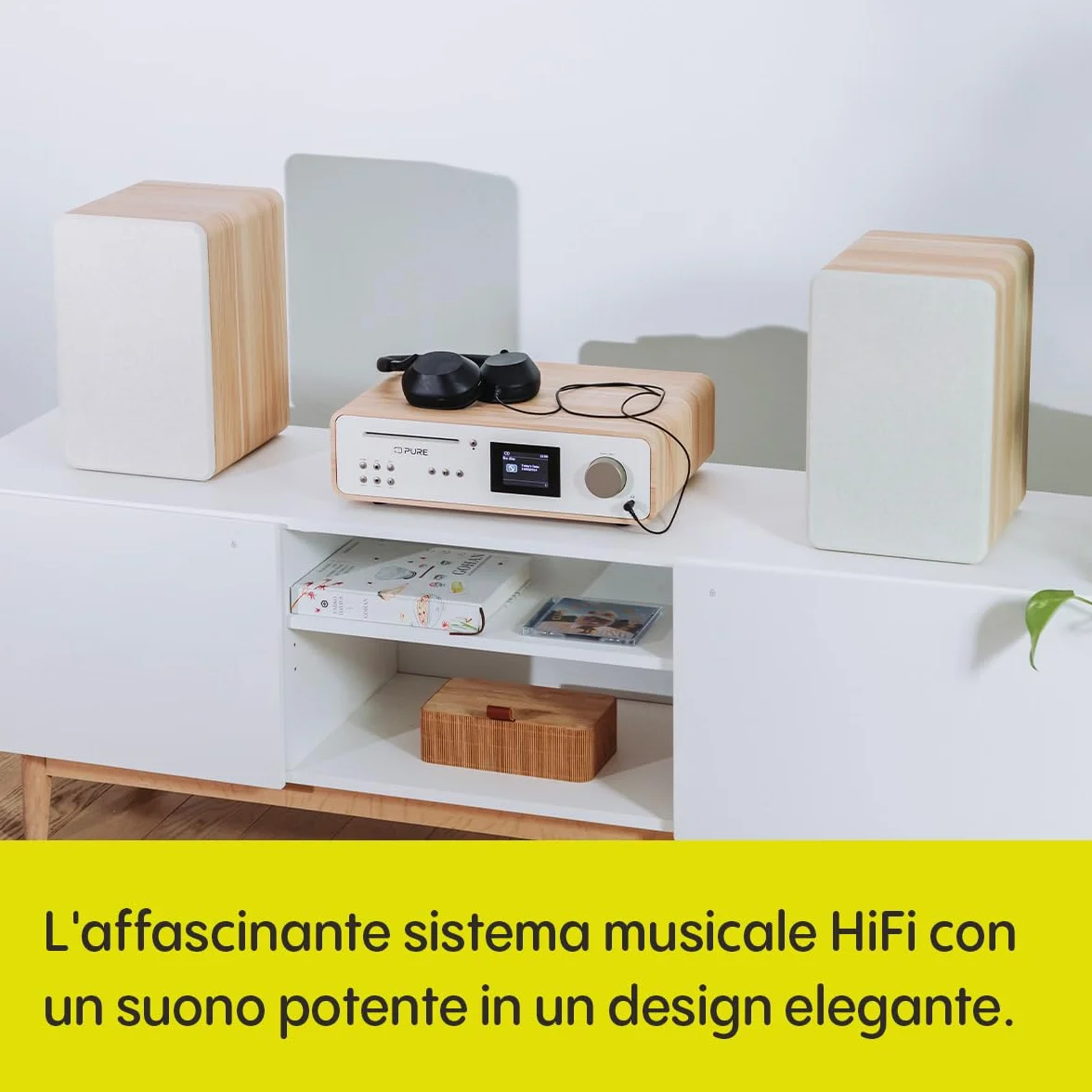 Pure Classic Stereo HiFi Music System 100 W Radio Internet DAB+/FM Bluetooth CD USB Spotify Cotton White/Oak