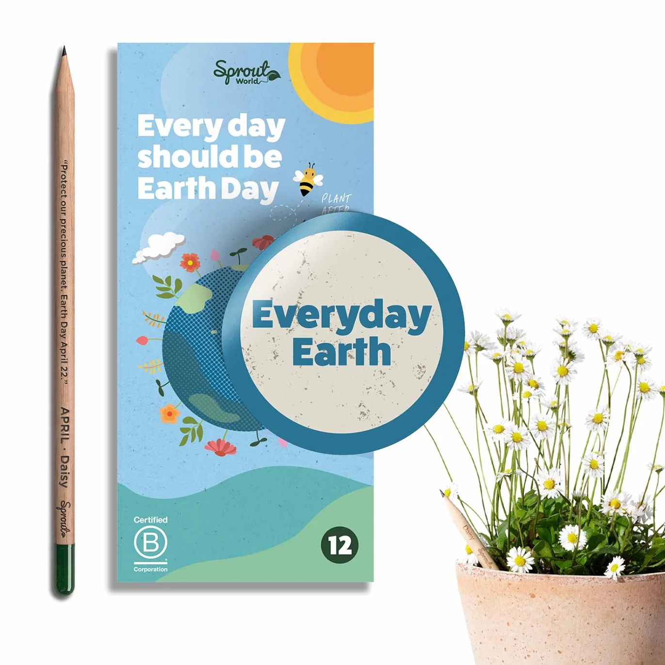 Sprout World Matite Piantabili EVERYDAY EARTH 12 Matite Grafite 6 Semi Fiori Erbe Frutta Incise Pensieri Ispiratori HB