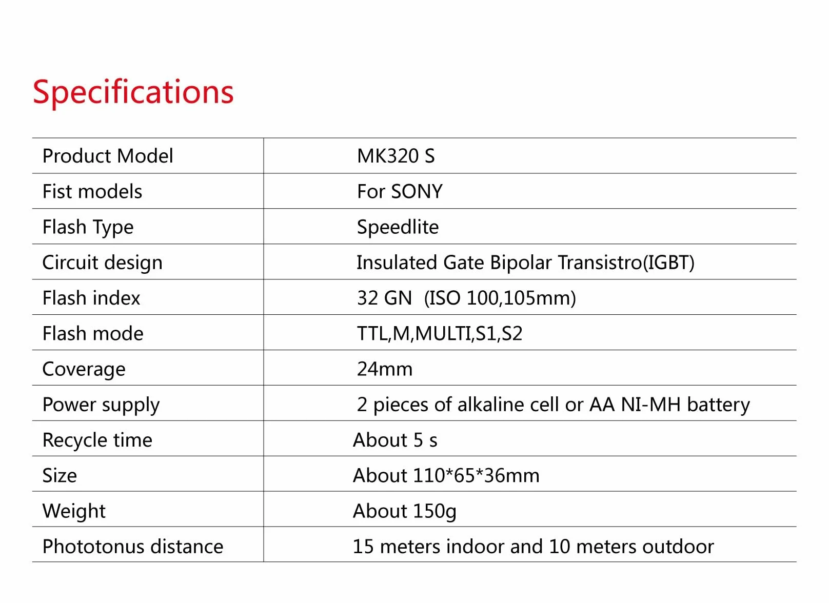 Meike MK-320S Mini TTL Speedlite Flash for Sony MI Hot Shoe A7 A7II NEX6 A6000 A6300 A6500