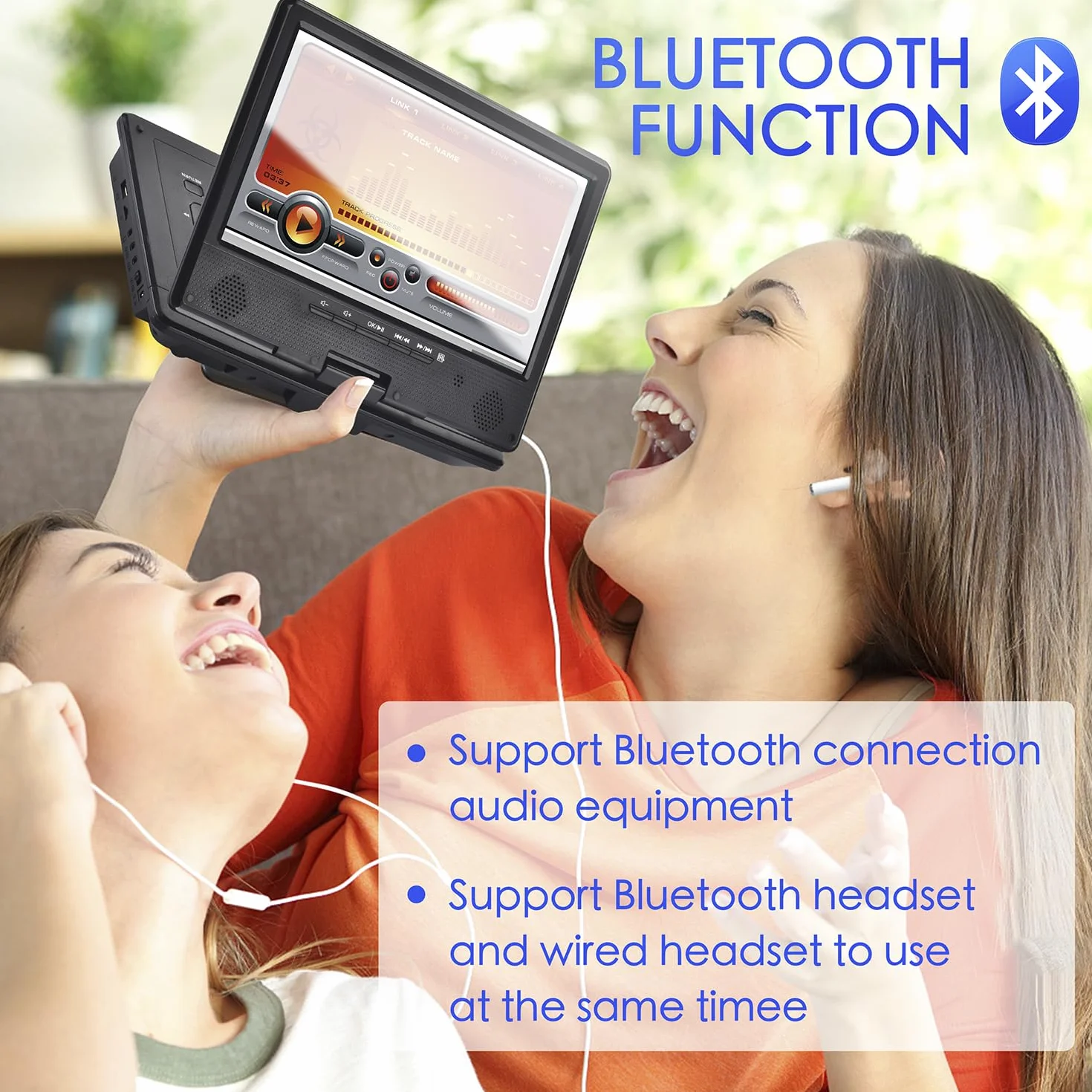 YOOHOO Lettore DVD portatile Bluetooth 12,5" schermo girevole 10,5" per bambini batteria ricaricabile riproduzione MKV/MP4/WAV/CD