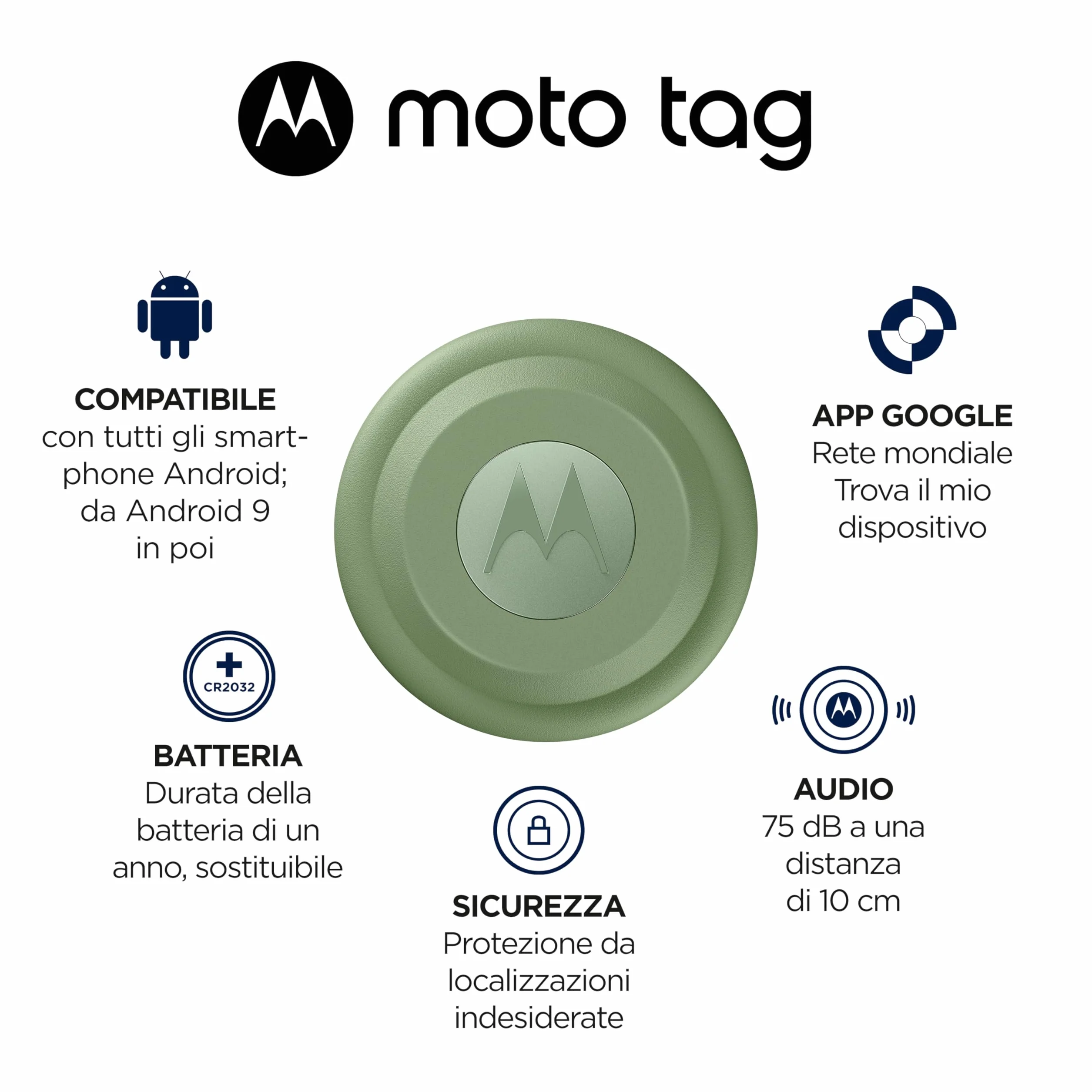 Motorola Smart Tag Midnight Blu Ultra Wide Band 35m Resistenza Acqua 1m 1 Anno Autonomia
