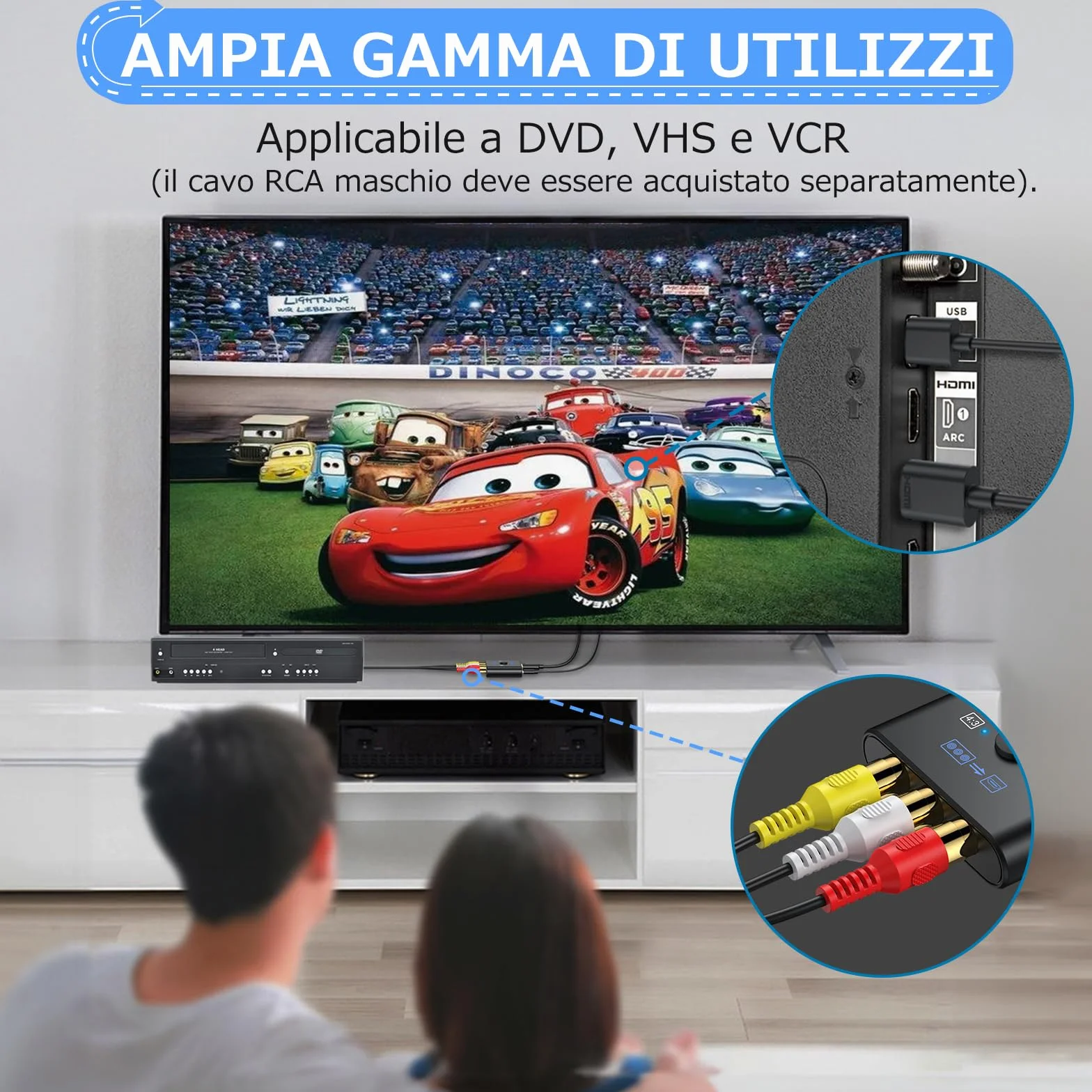 CAMWAY Convertitore AV a HDMI, Supporta 16:9/4:3, Adattatore con Cavo HDMI 50cm, PAL/NTSC per Wii/PS1/PS2/N64/Xbox