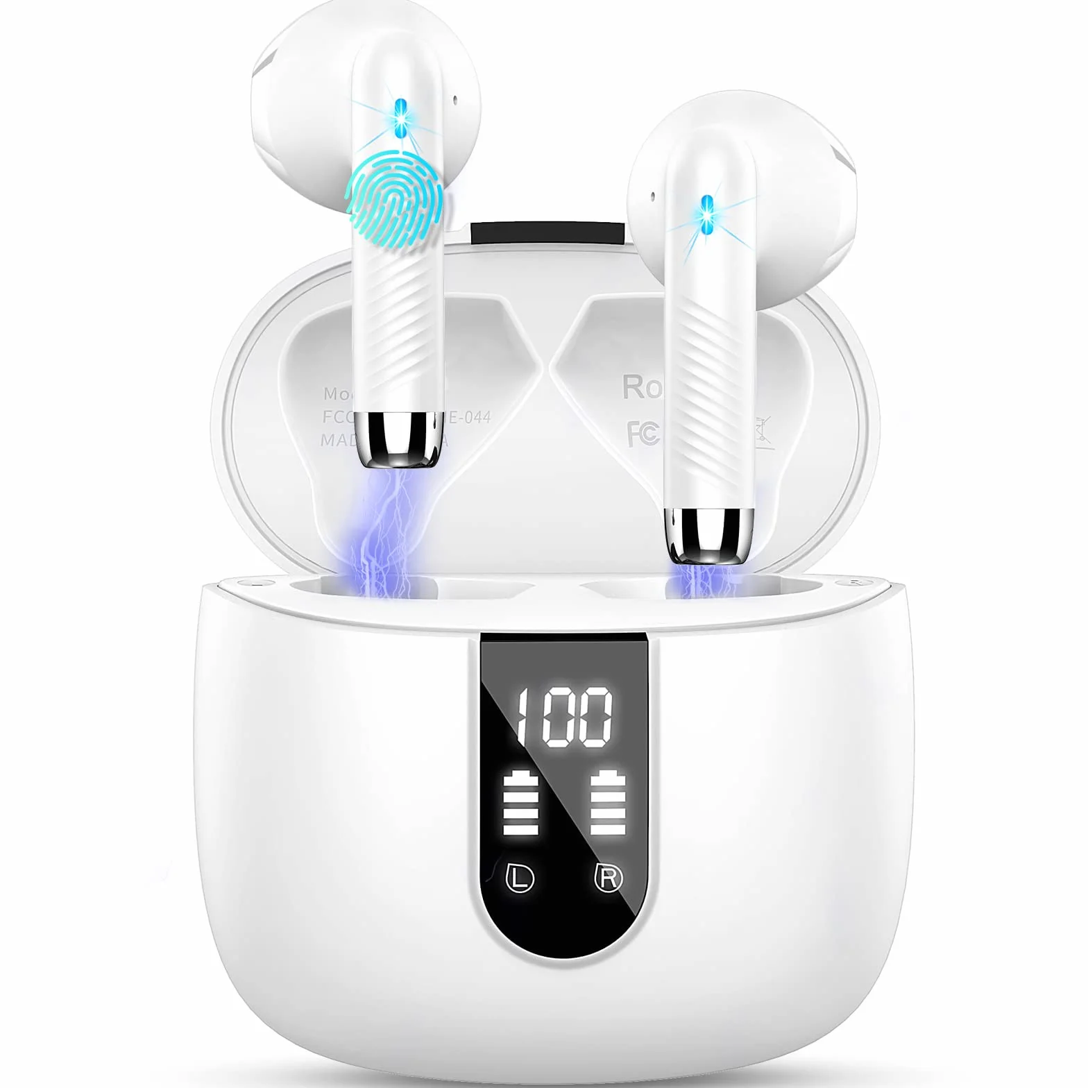 Cuffie Bluetooth 5.4 Wireless In-Ear con 4 Mic ENC Cancellazione Rumore, IP7 Impermeabile HiFi Stereo USB-C Bianco