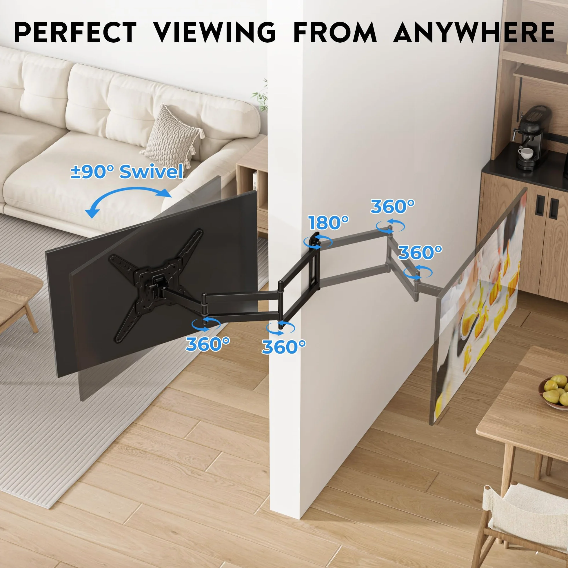 BONTEC Supporto TV da Parete 26-65" Staffa Orientabile Inclinabile Braccio Estensibile 950mm VESA 400x400mm Portata 35 kg