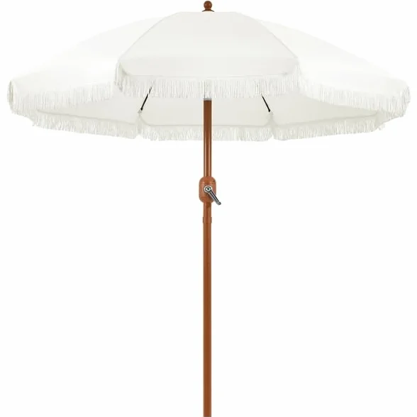 Yaheetech Ombrellone da Spiaggia Giardino Inclinabile con Frange 215 cm in Poliestere e Metallo con Borsa per Trasporto Protezione UV Esterno Cortile Piscina Crema