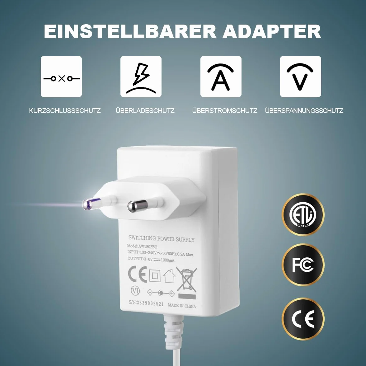 Alimentatore per batterie 2-4 AA 3-6 V per stazione meteorologica campanello senza fili sveglia luce LED