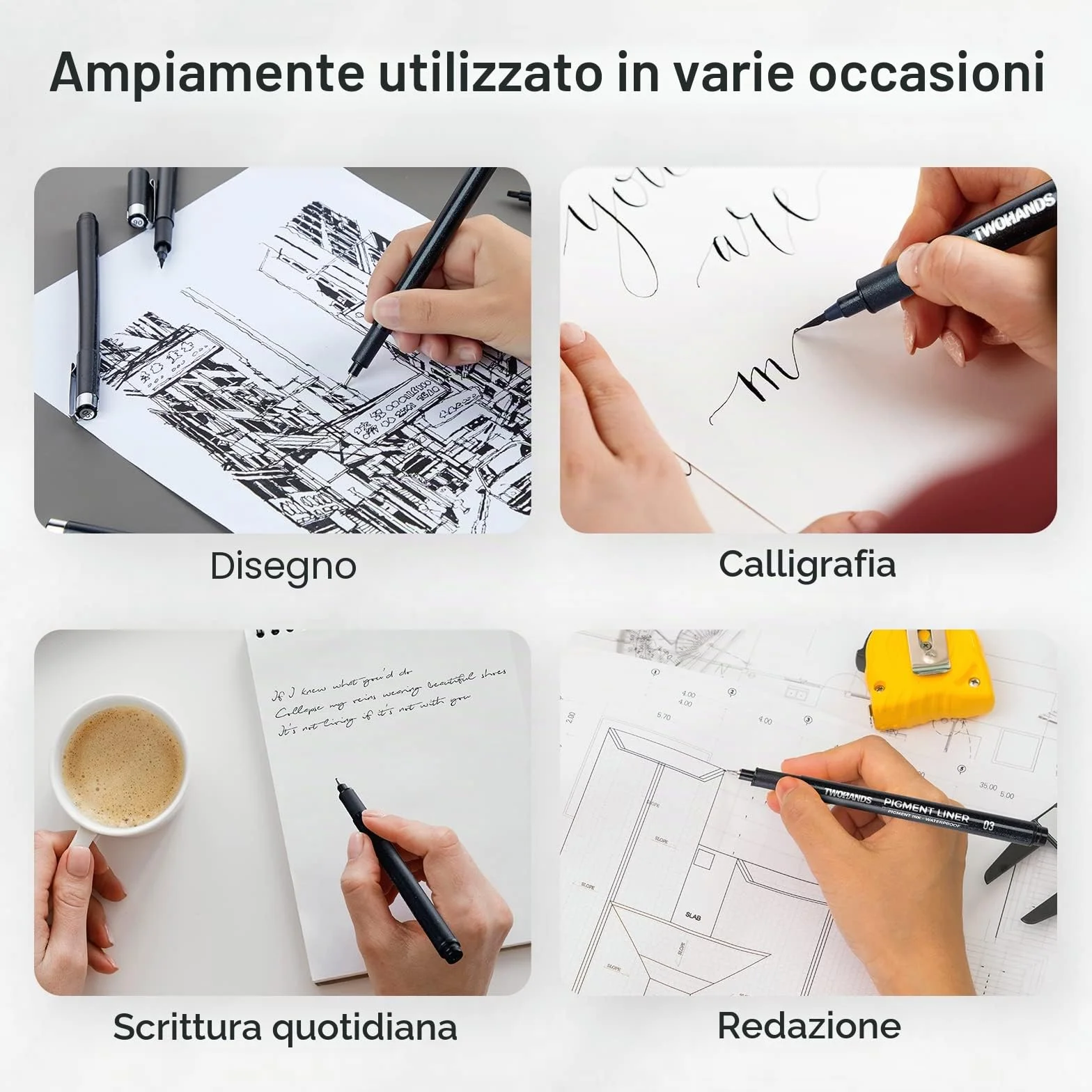 TWOHANDS Penne da disegno Fineliner Nero Punta Fine Pigment Liner impermeabile