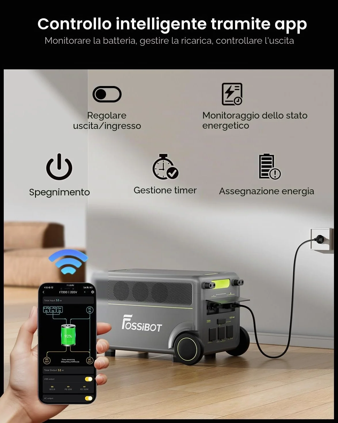 FOSSiBOT F7200 Power station LiFePO4 5222Wh Centrale elettrica portatile, CA 7200W Generatore Solare, UPS Power station Campeggio/Camper/Corrente di emergenza, 5 anni di garanzia