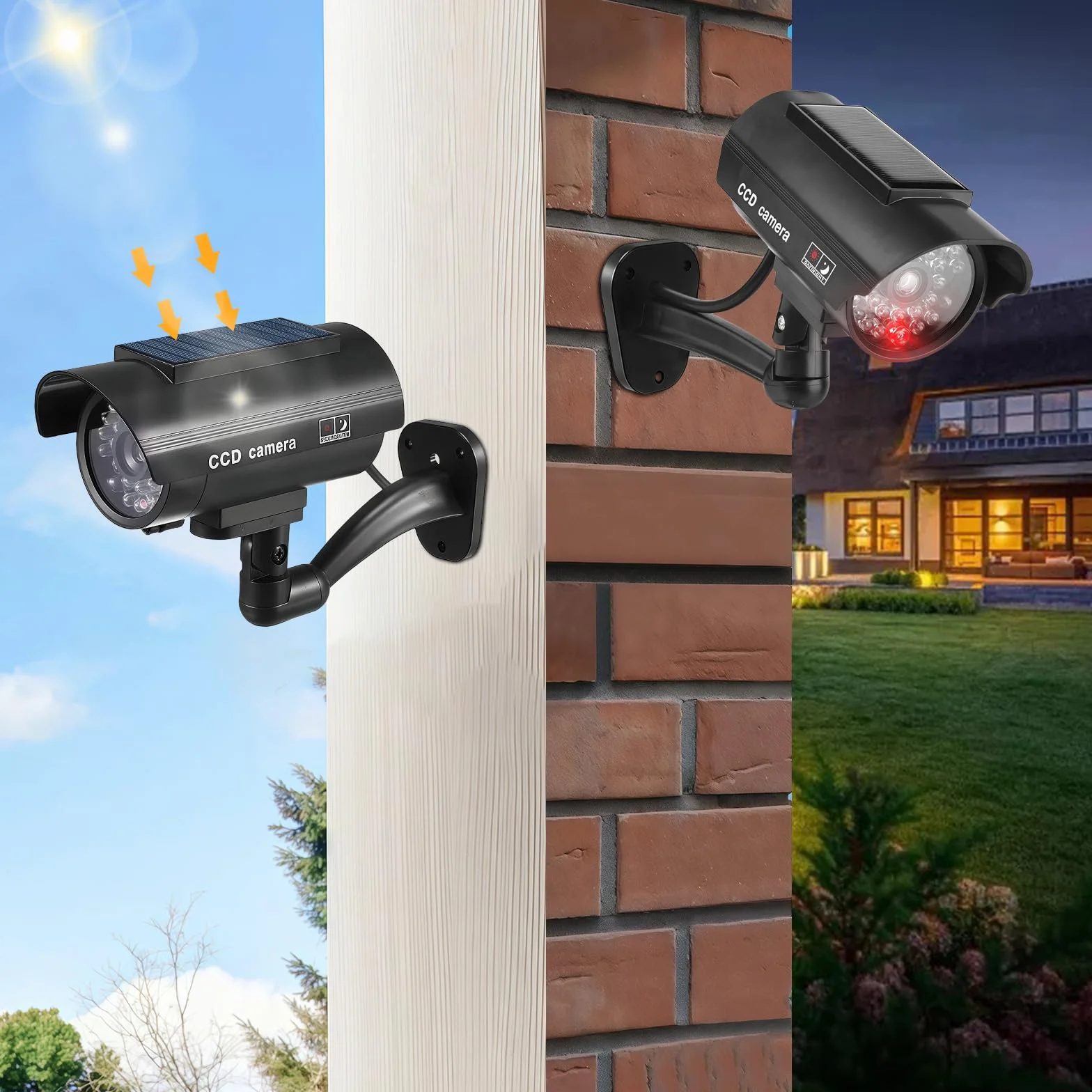 Sporgo telecamera finta per esterni con luce LED rossa lampeggiante, sorveglianza finta solare per interni ed esterni