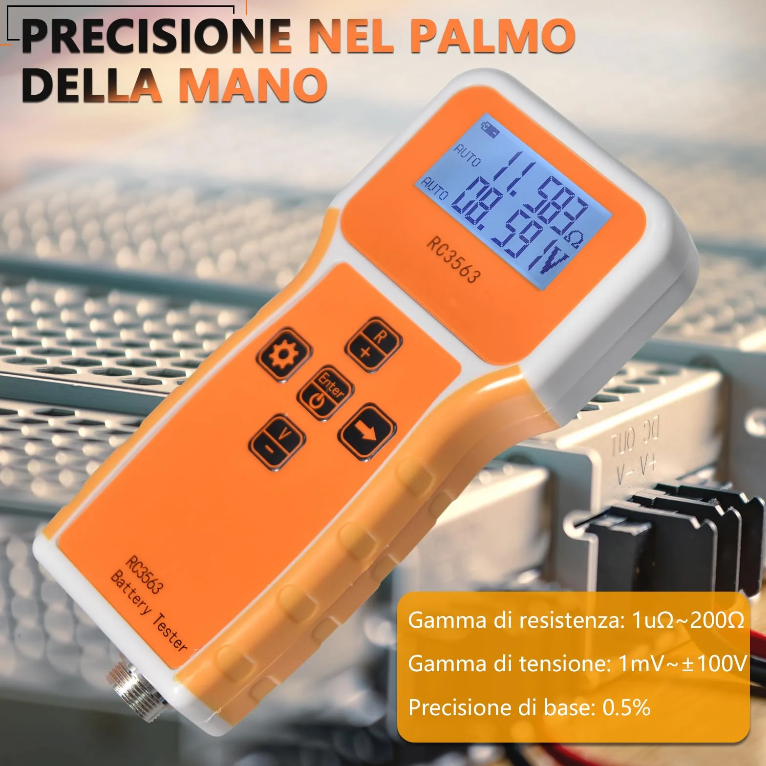 Tester di Resistenza Interna Batteria 1uΩ~200Ω/0~±100VDC, Misuratore Tensione e Resistenza Interna per Acido al Piombo, Ioni Litio, Fosfato Ferro Litio