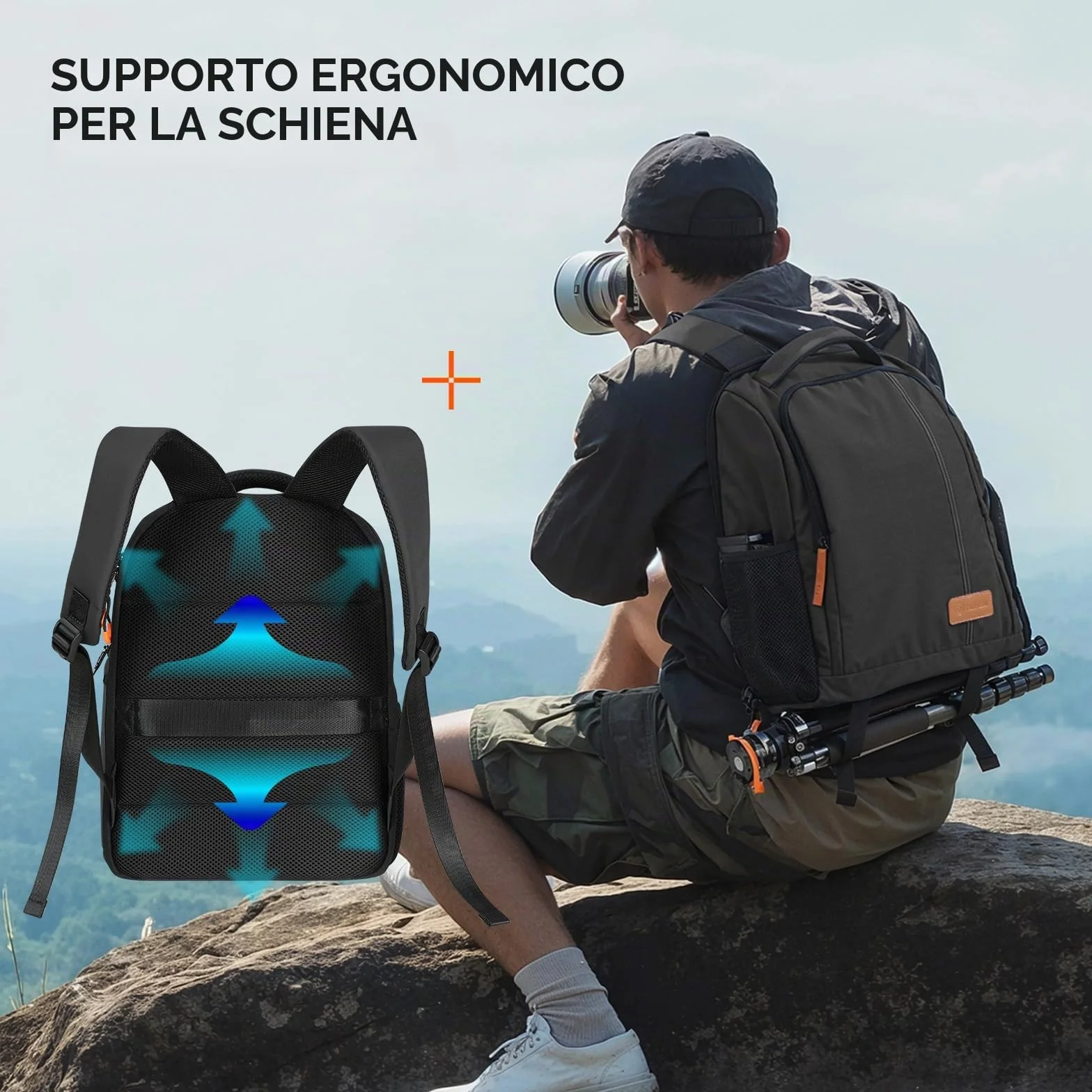 TARION Zaino Fotografico Professionale Borsa per Fotocamera Reflex DSLR con Custodia per Laptop 15" Copertura Antipioggia TB-04