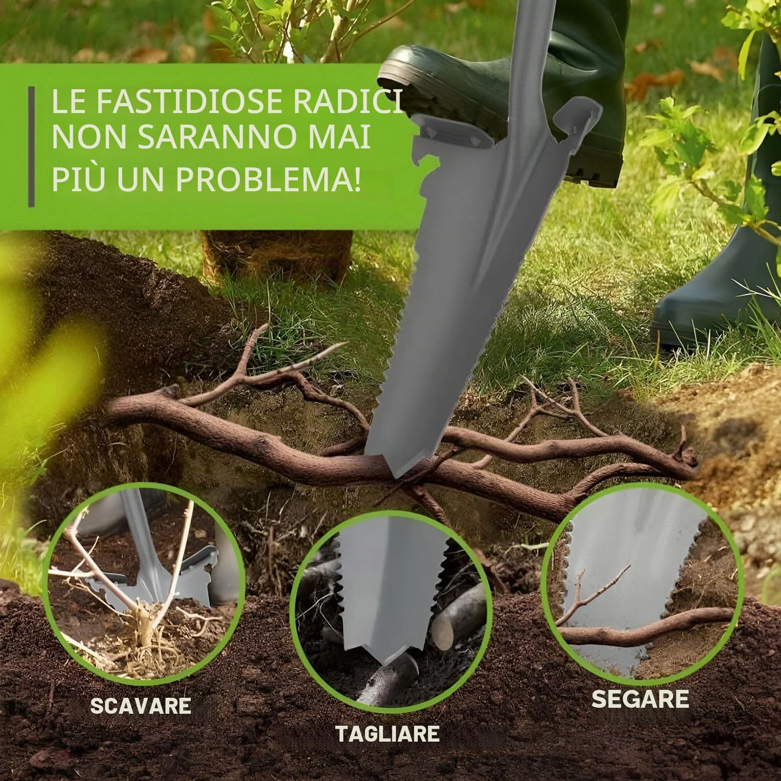 Sega a vanga e radici, taglia radici, lama a V per una facile crescita nel terreno, a risparmio energetico ed ergonomica