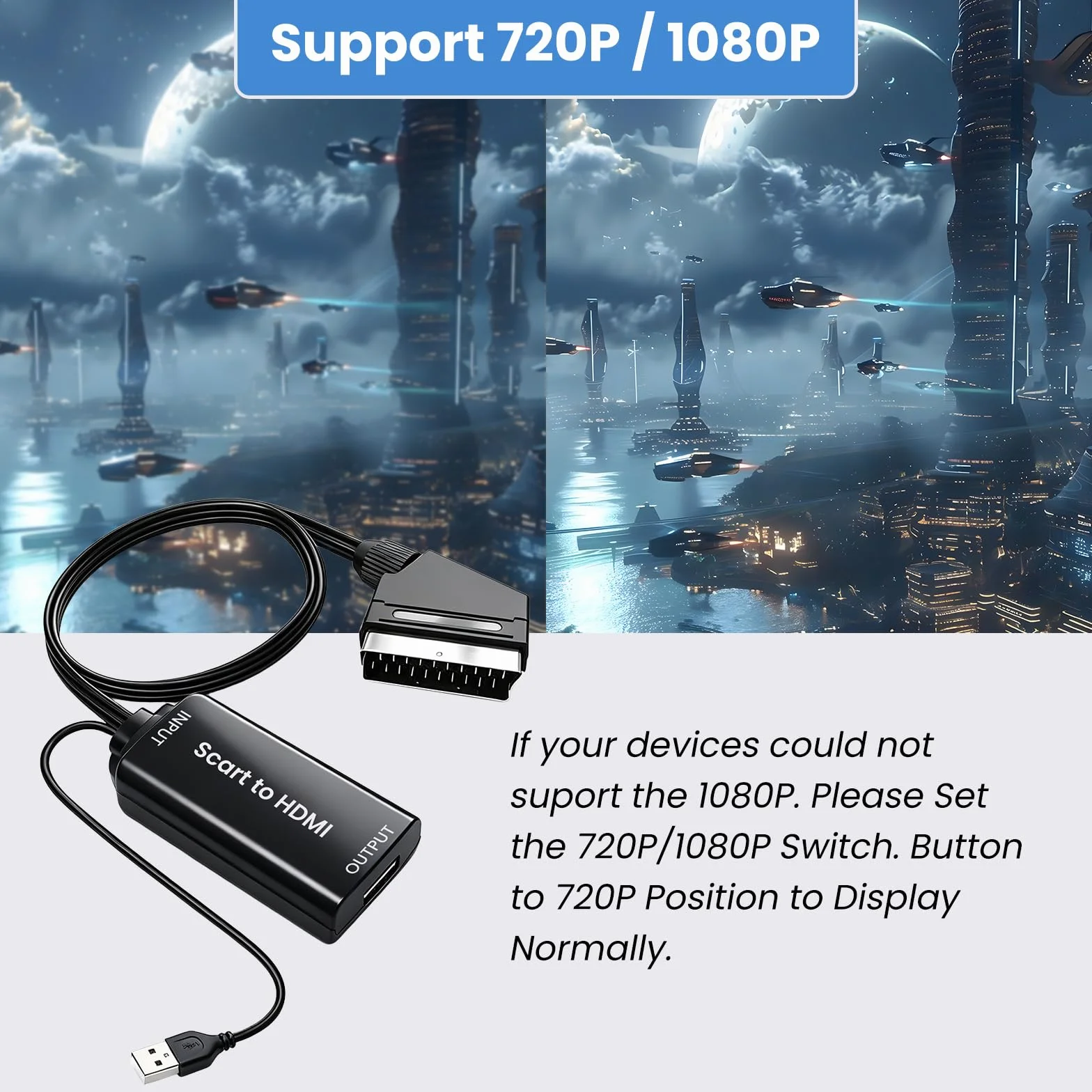 AMANKA Cavo Adattatore Scart HDMI, Convertitore da Scart a HDMI, Supporta Stereo HD 720/1080P per HDTV
