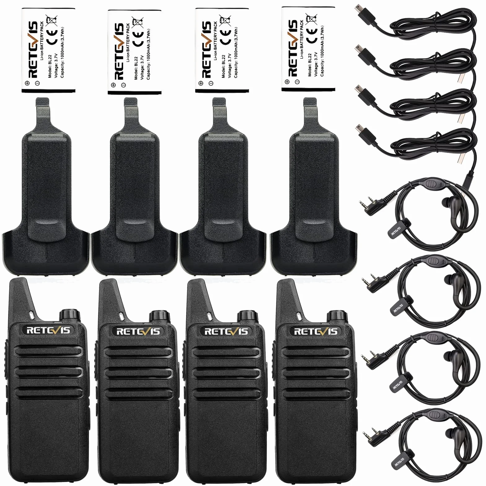 Retevis RT622 Walkie Talkie PMR446 Licenza-libera Mini Ricetrasmittente VOX Portatile Ricaricabili Nero 2 Paia
