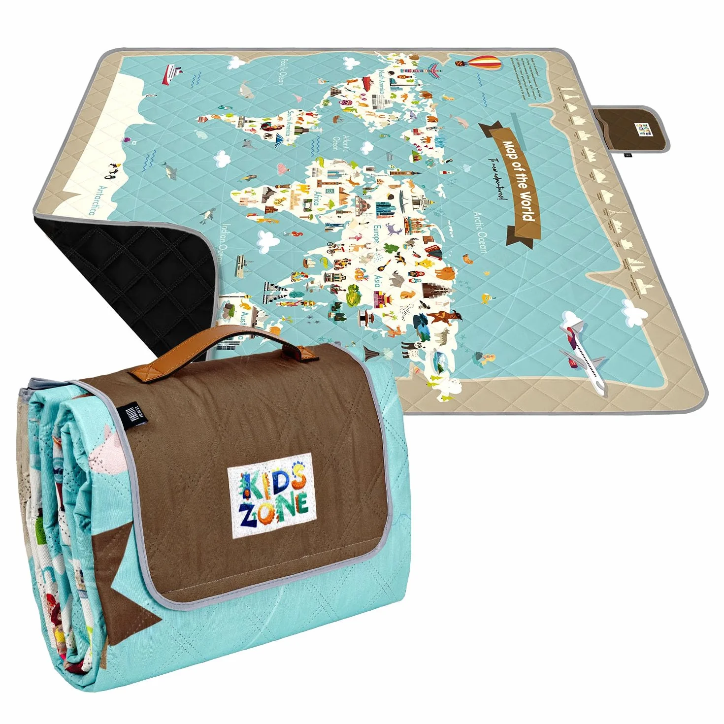 PERLETTI Coperta Pic Nic Impermeabile Bambini 200x200 cm Telo Picnic Grande da Campeggio Spiaggia Pieghevole