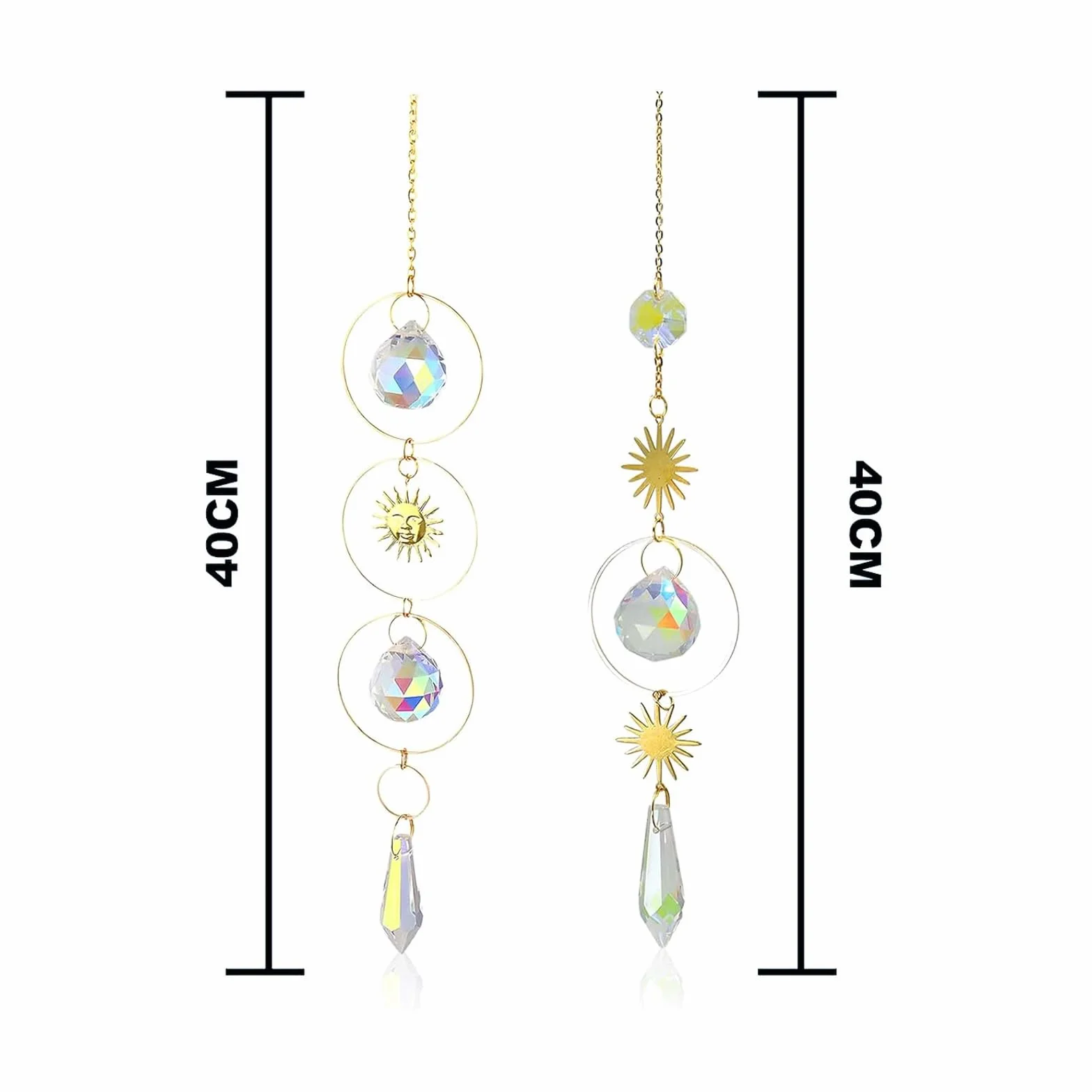 Acchiappasole, 2 Pezzi 40 cm Campanelli in Cristallo di Vetro Prismatico, Cristalli Pendenti Sun Catchers Decorazione Finestra, Suncatcher Appeso con Pendente Arcobaleno per Finestra Giardino