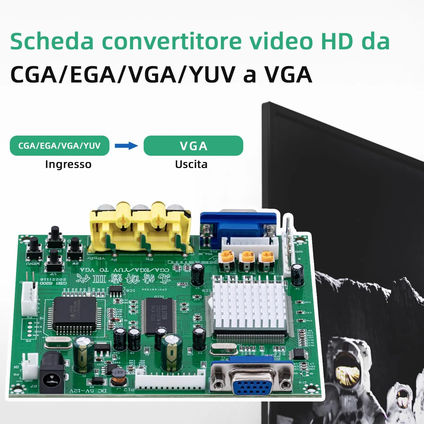 Mcbazel Scheda di conversione video RGB/CGA/EGA a VGA HD Arcade Game per monitor da gioco