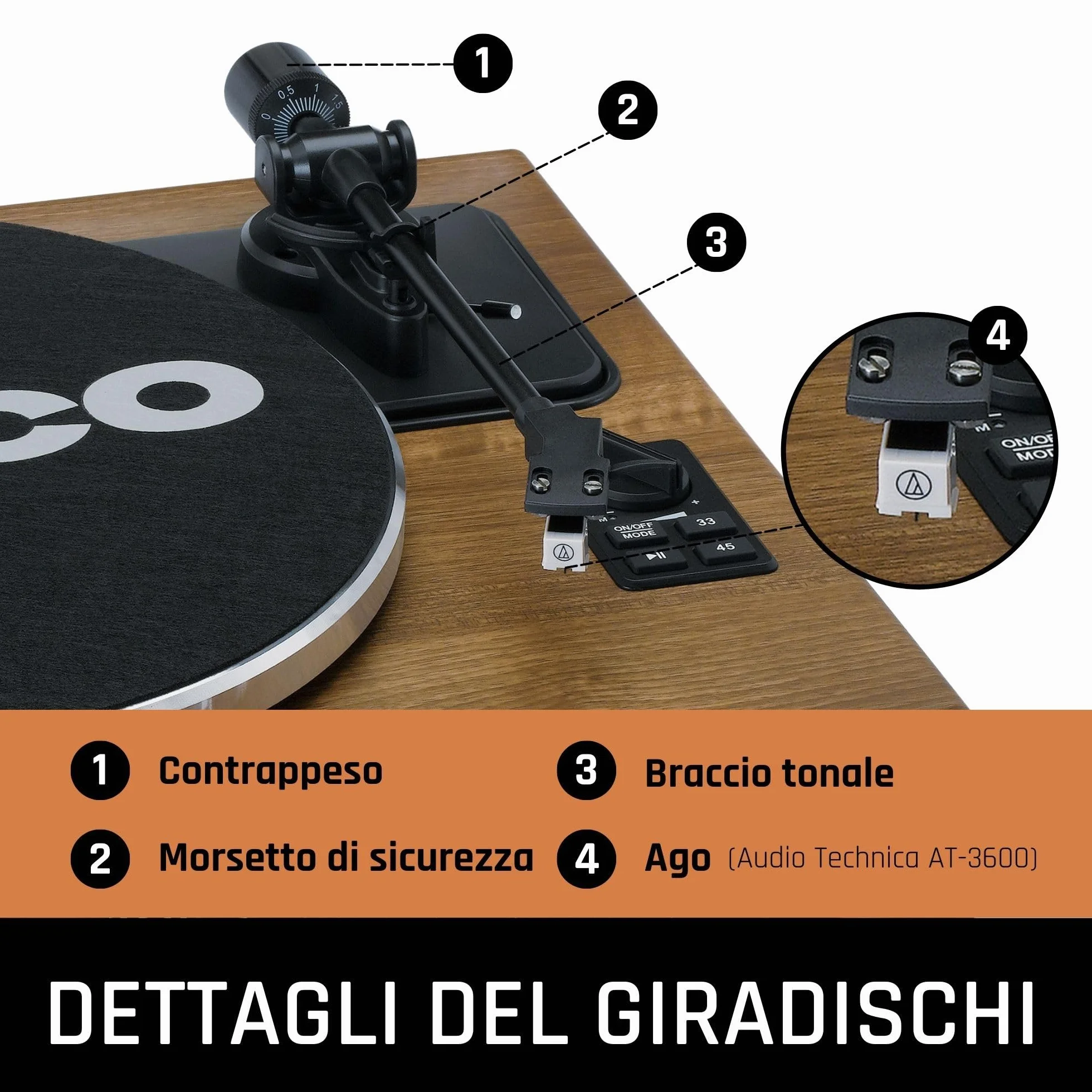 Lenco LS-410 Giradischi Bluetooth z głośnikiem 40W RMS, wzmacniaczem, RCA, AUX-in, drewniany brązowy