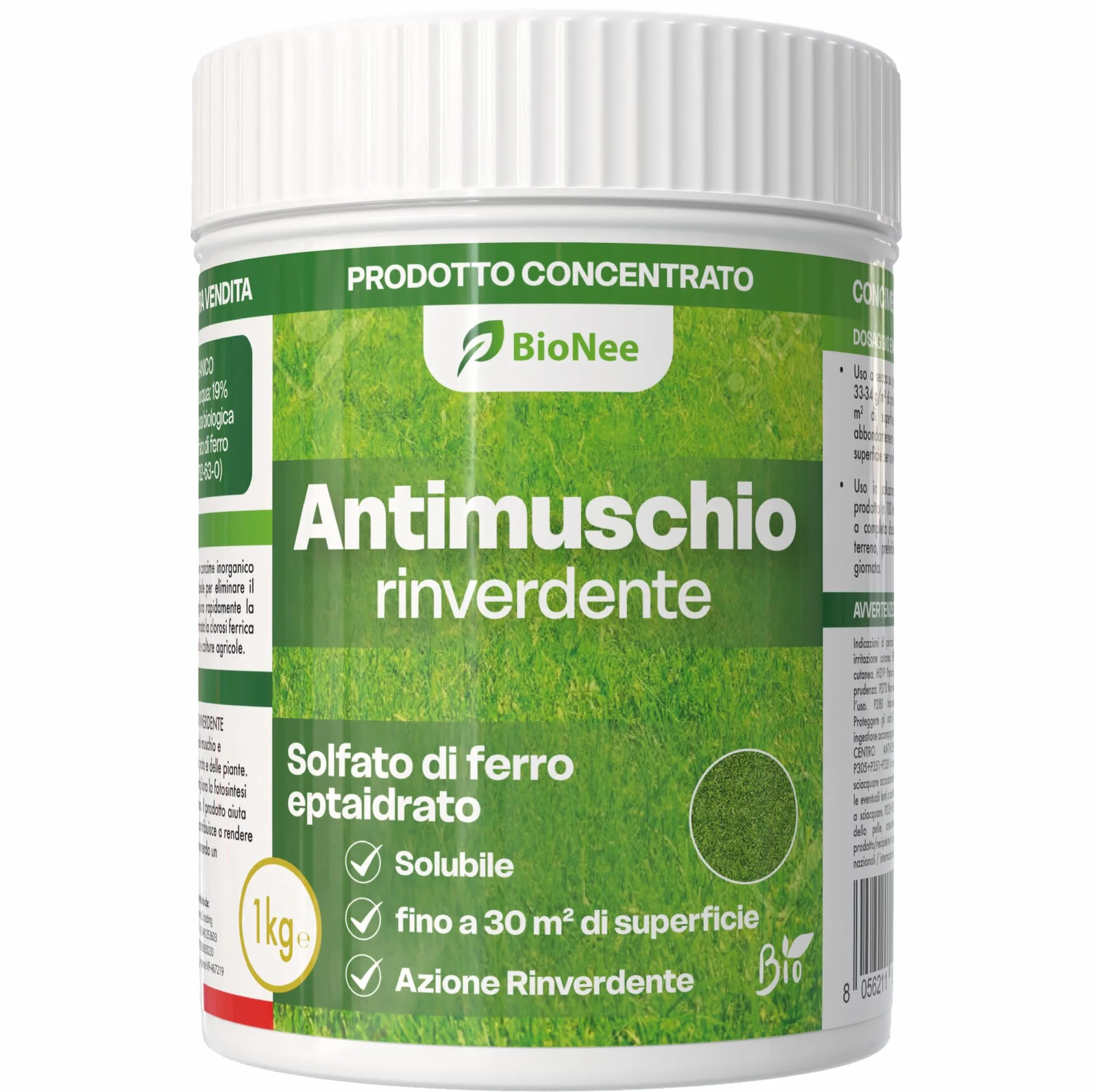 ANTIMUSCHIO RINVERDENTE 1kg – Solfato di Ferro Concentrato – Azione Rapida contro Muschio, Clorosi Ferrica e Rinverdimento Prato – Consentito in Agricoltura Biologica