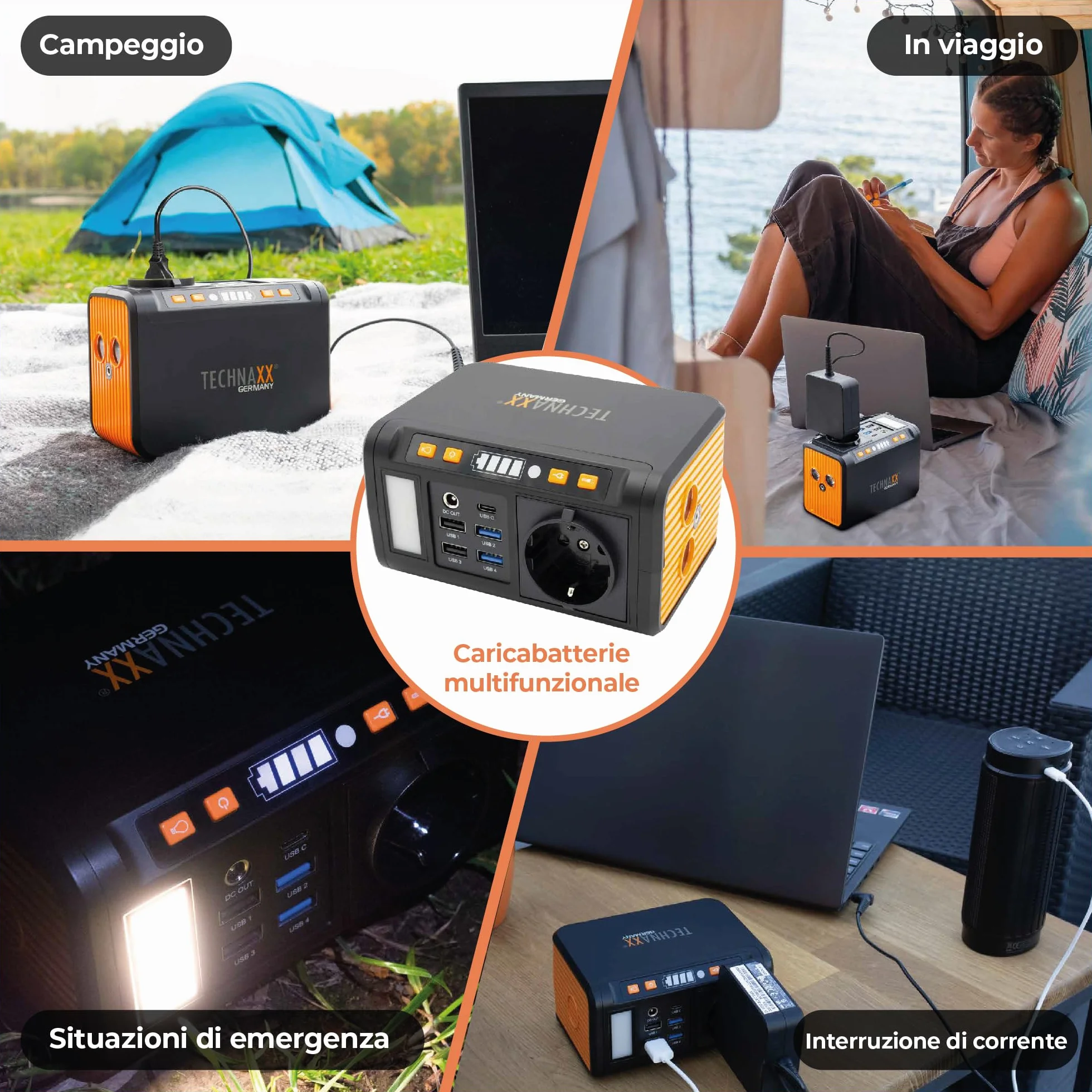 Technaxx Mini Power Station Portatile 74Wh 80W – Presa AC 230V, USB-C PD 18W, 4×USB-A QC3.0, Uscita DC, LED, Compatibile con Ricarica Solare–Generatore per Campeggio – Modello Aggiornato 2026 TX-205+