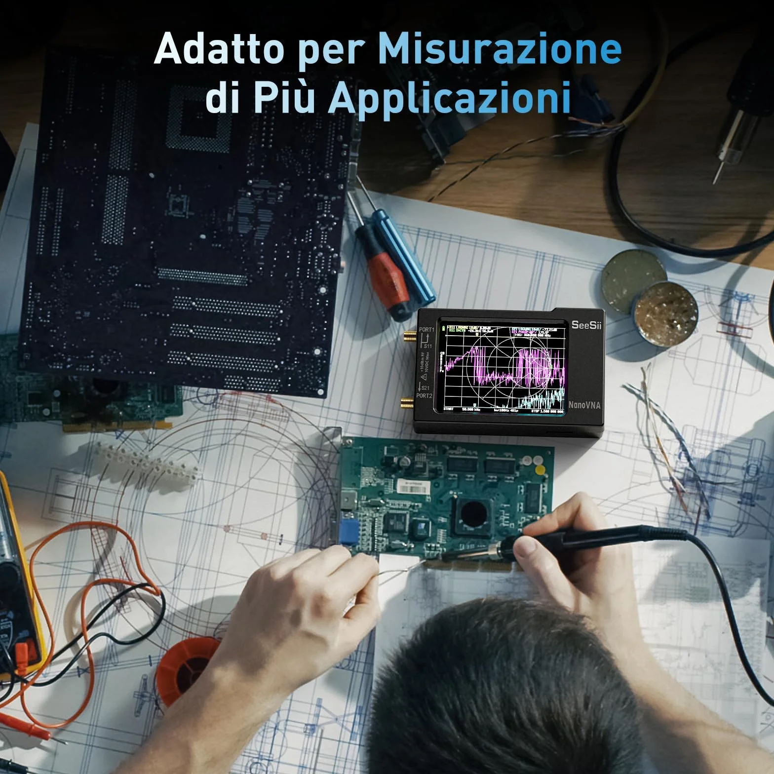 Seesii NanoVNA-H Analizzatore di Rete Vettoriale V3,7 10KHz-1,5GHz MF/HF/VHF/UHF Parametri S SWR Grafica Smith