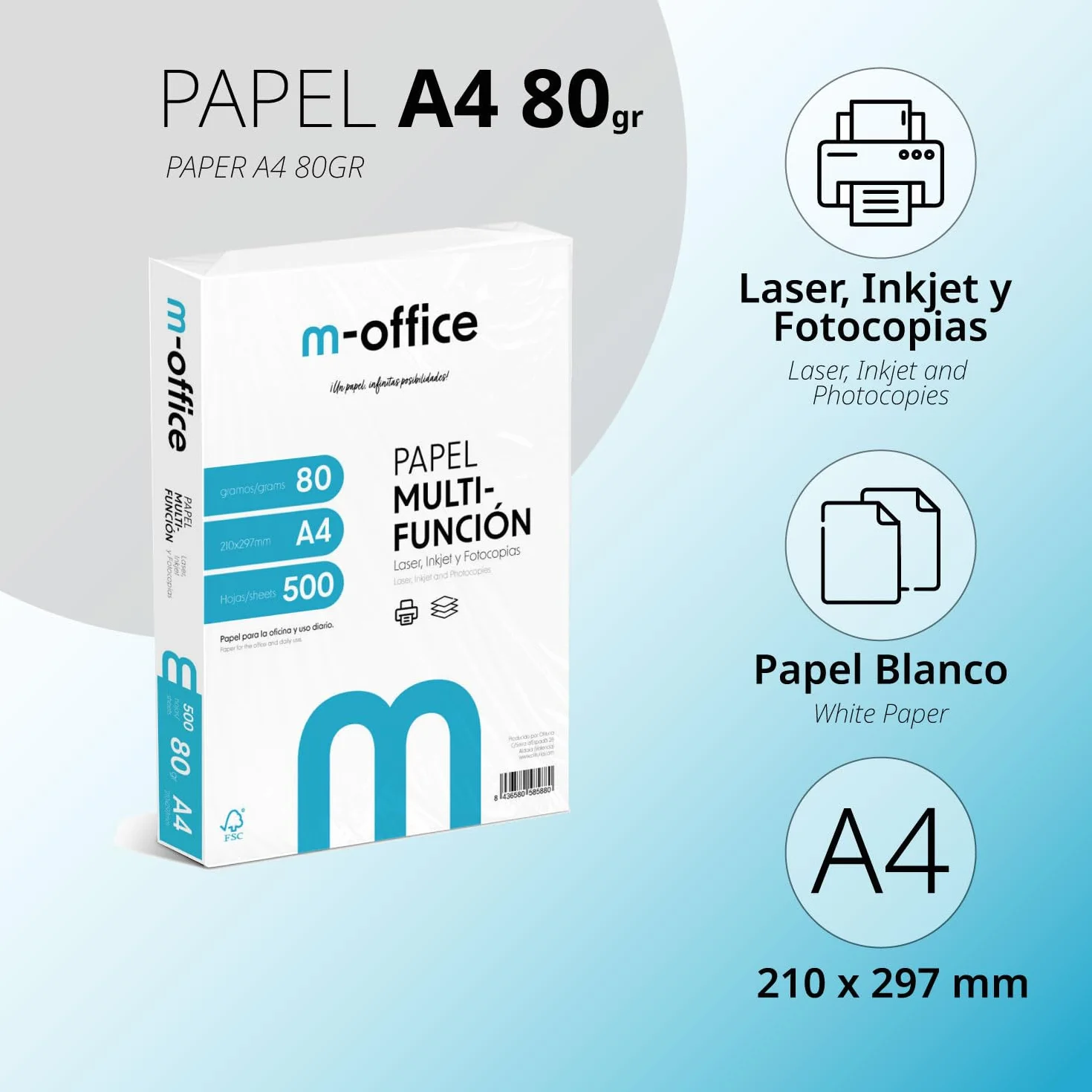 Carta A4 80g Multifunzione 150 Fogli per Stampante Inkjet e Laser 210x297mm