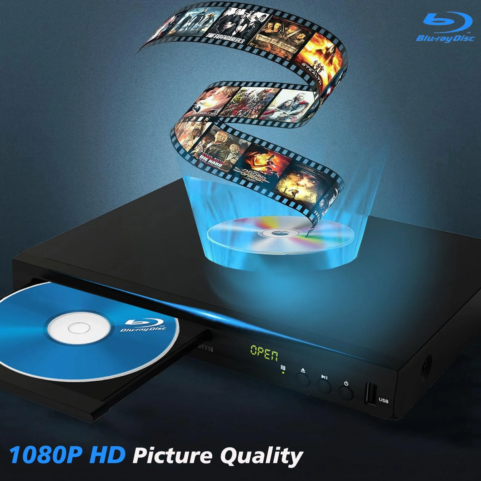 Lettore DVD Blu-ray Full HD 1080P Dolby Audio HDMI AV Coassiale Regione B/2