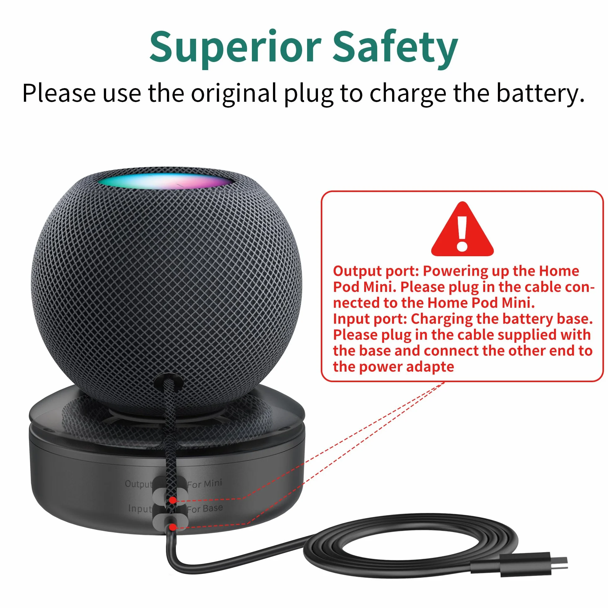 Base batteria compatibile con HomePod Mini PlusAcc ricaricabile 10 ore riproduzione Nero