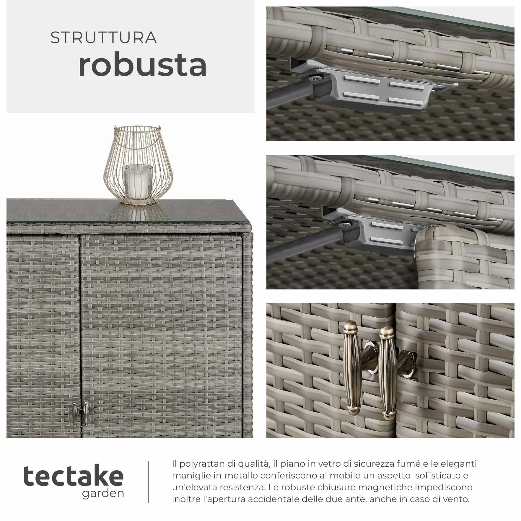 Tectake Armadio da Giardino in Rattan 84x40x103 cm 4 Scomparti Grigio