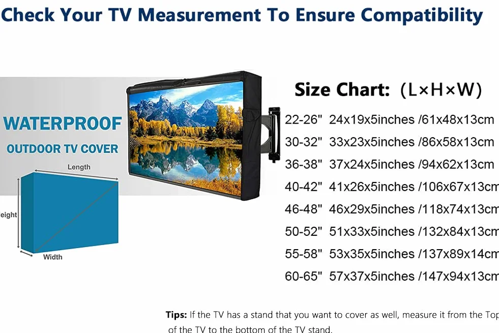 Copertura per TV da esterni 600D impermeabile Oxford schermo trasparente antipolvere con tasca per telecomando 30-32