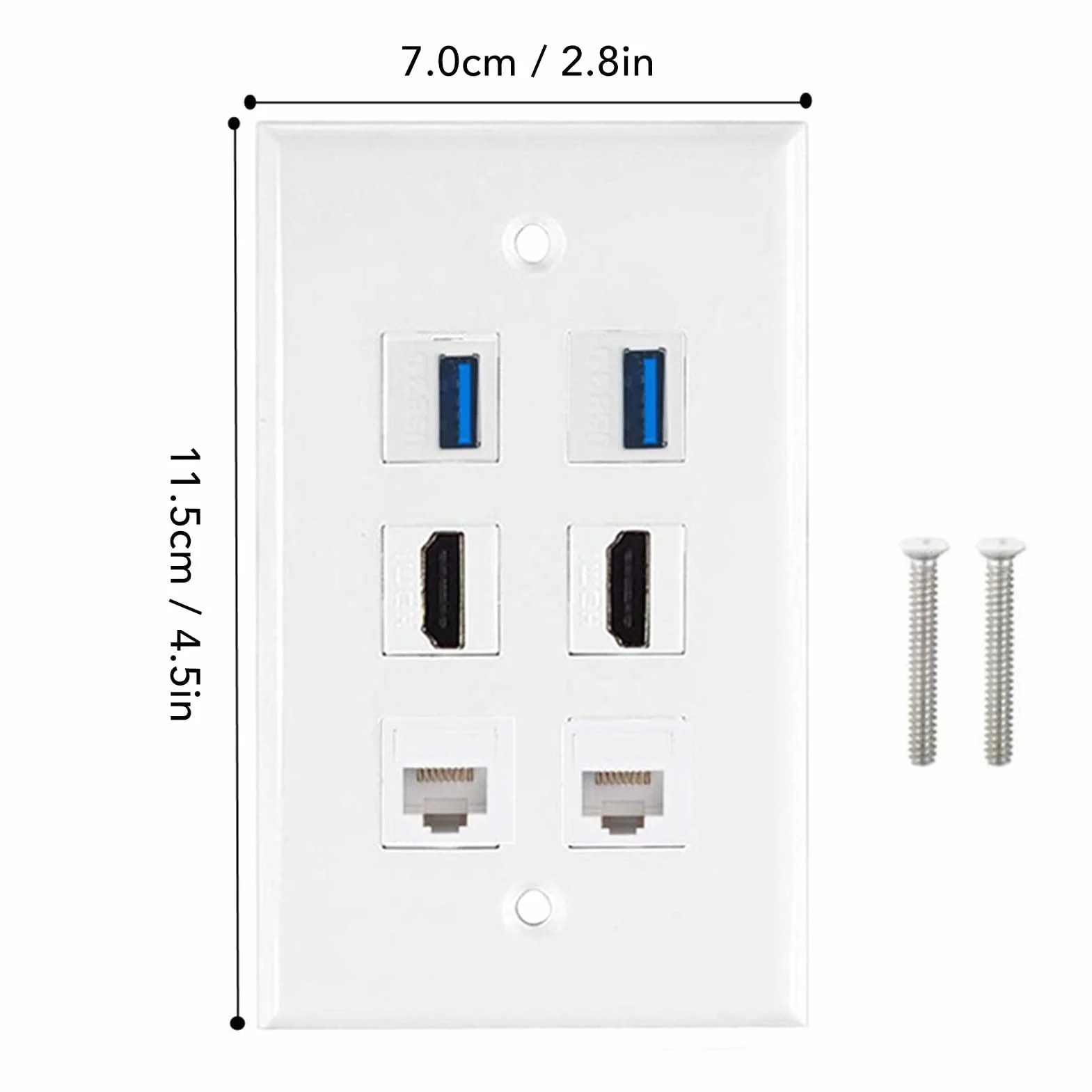 Piastra da Parete Ethernet Cat6 RJ45 6 Porte 2xHDMI 2xCat6 2xUSB 3.0
