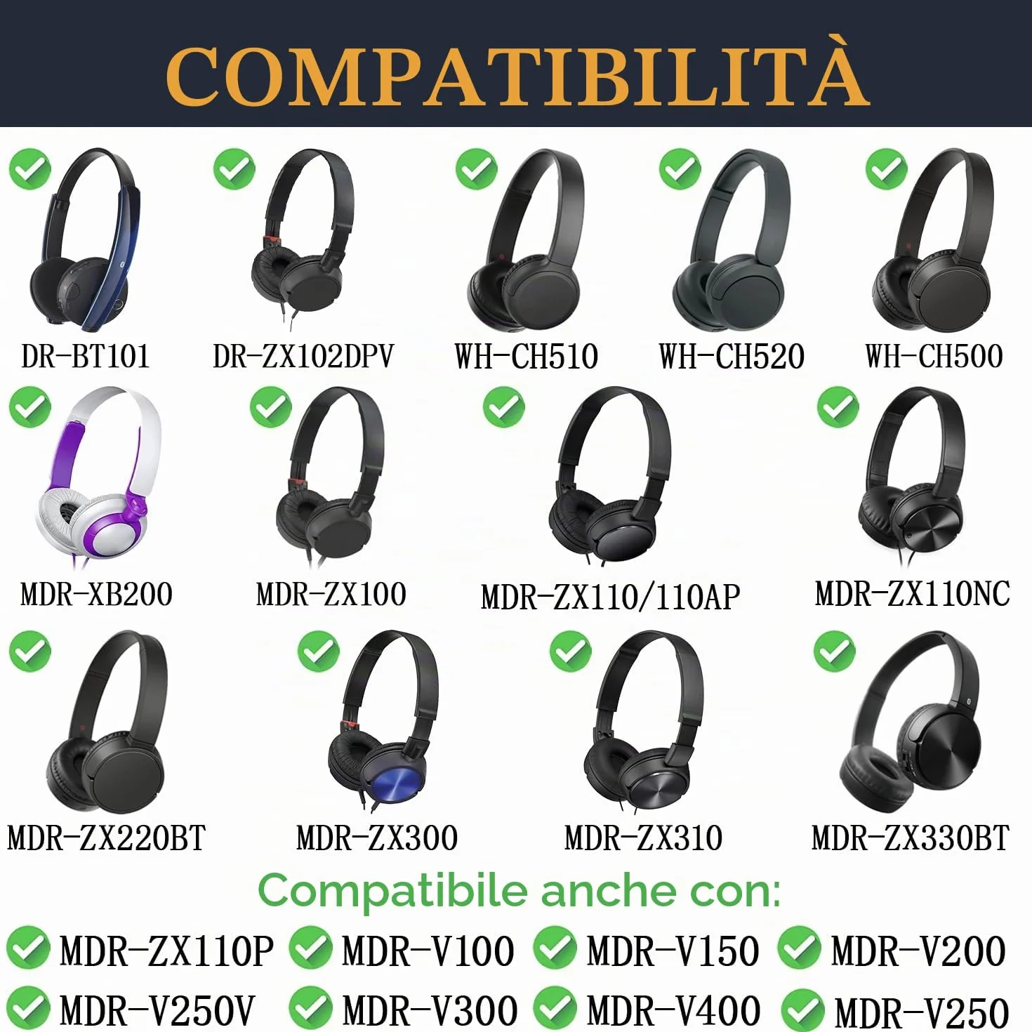 Soulwit Cuscinetti 70mm Ricambio per Sony WH-CH500 MDR-ZX100 Ear Pads Cushions