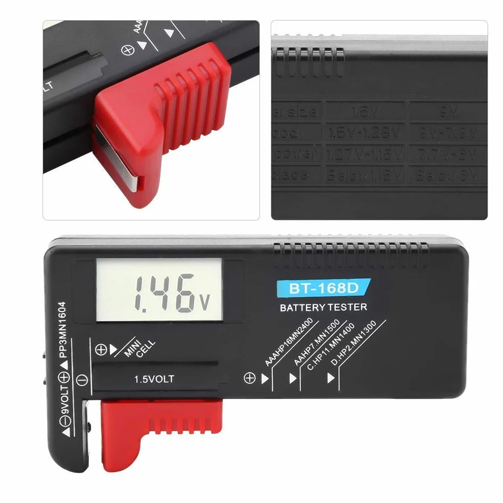 GTIWUNG Tester Batteria Digitale LCD BT-168D per AA/AAA/C/D 1.5V PP3 9V Batterie a Bottone