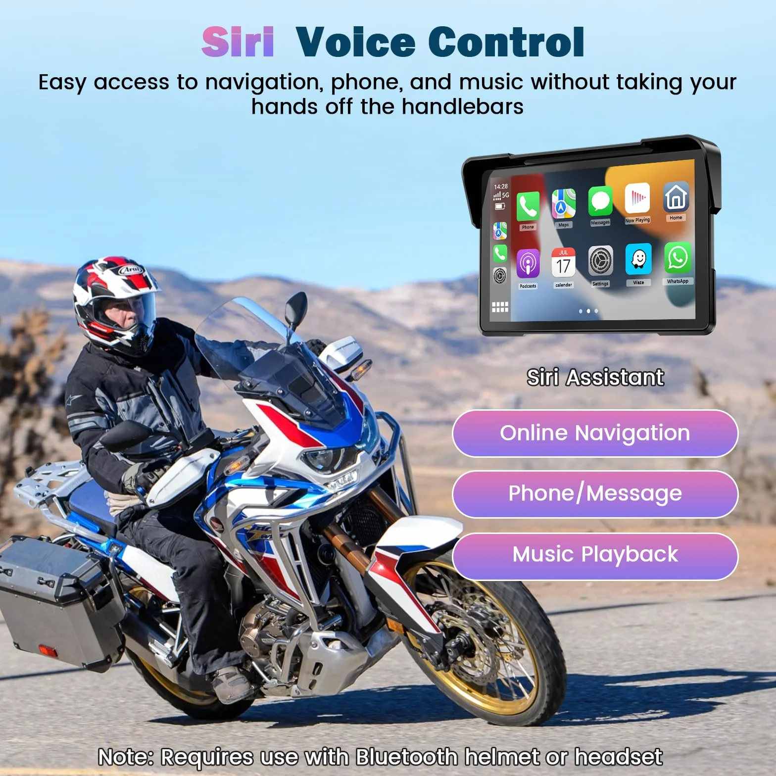 Schermo Carplay Moto 7 Pollici Portatile GPS Impermeabile Bluetooth Carplay Android Auto Supporto Magnetico