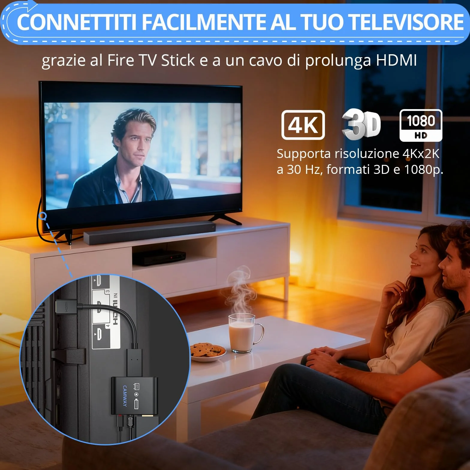 CAMWAY Estrattore Audio HDMI Convertitore HDMI Ottico 5.1 Canali 4K@30Hz Cavo Ottico 1M Dobly DTS