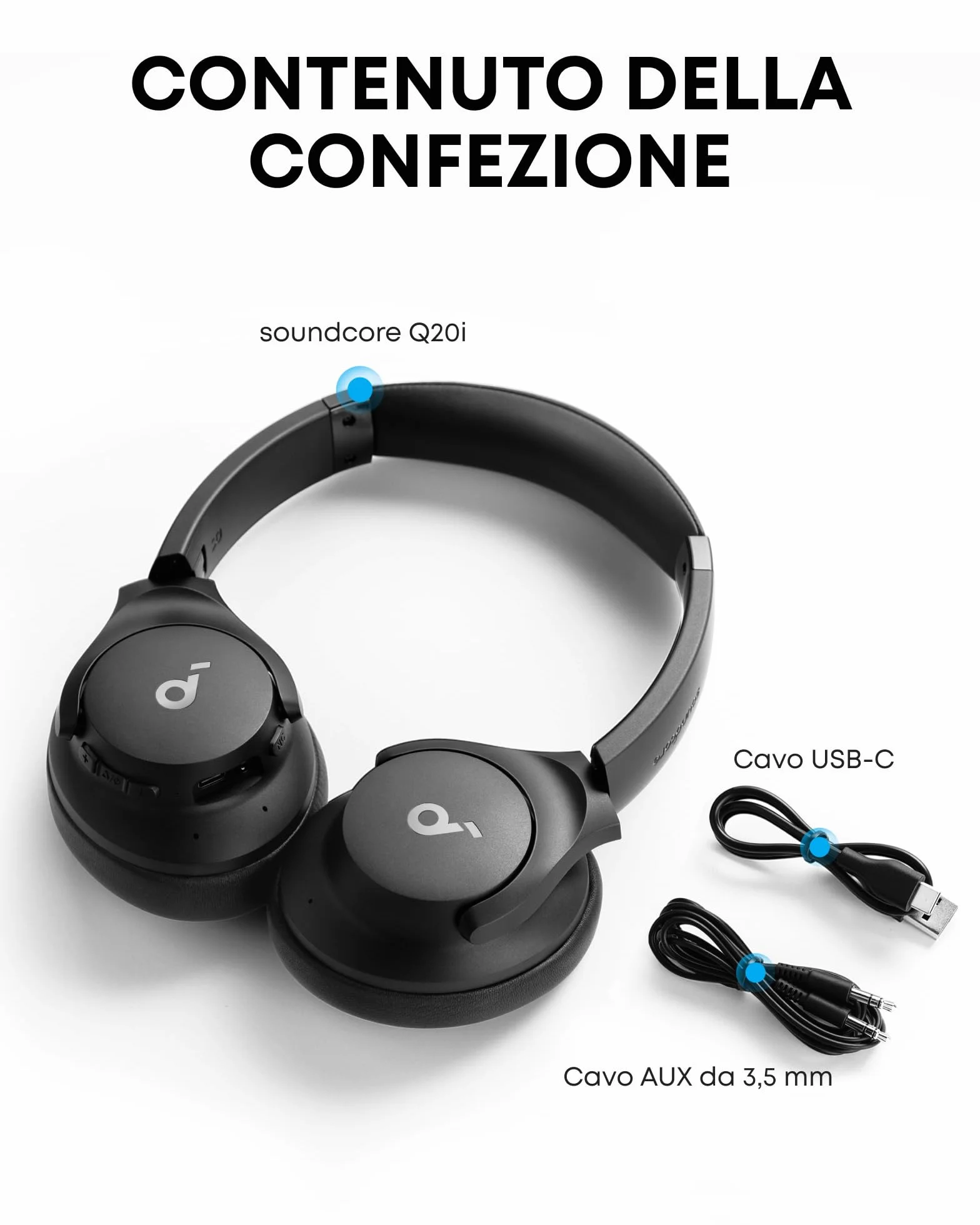 Soundcore by Anker Q20i Cuffie Bluetooth Cancellazione Rumore Attiva Ibrida, 40 Ore ANC, Hi-Res Audio