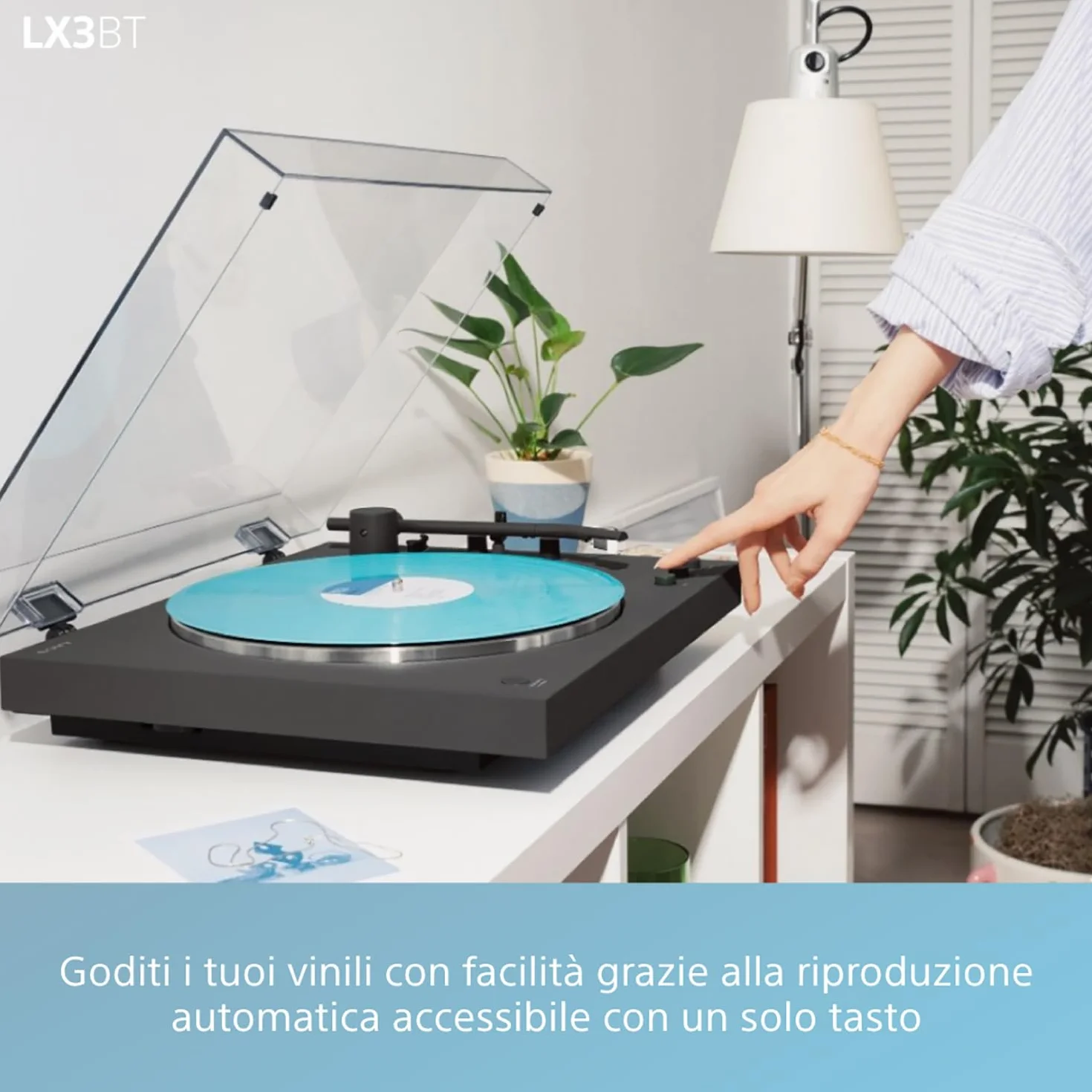 Sony PS-LX3BT giradischi wireless Bluetooth audio Hi-Res trasmissione a cinghia preamplificatore phono 2 velocità coperchio antipolvere