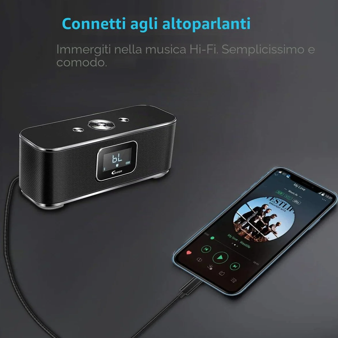 Cavo Aux iPhone MFi Lightning Jack 3,5mm per Auto iPhone 13 Pro Max 12
